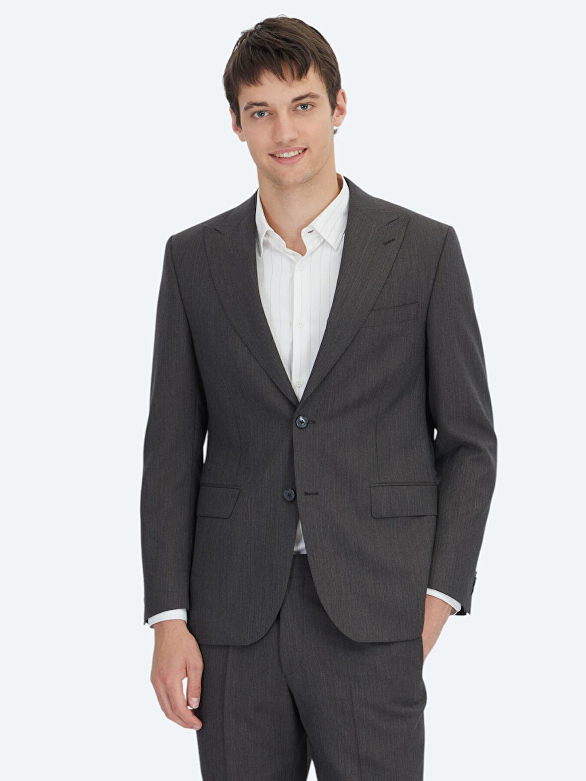 Antrasit Modern Fit Yün Karışımlı Takım Elbise