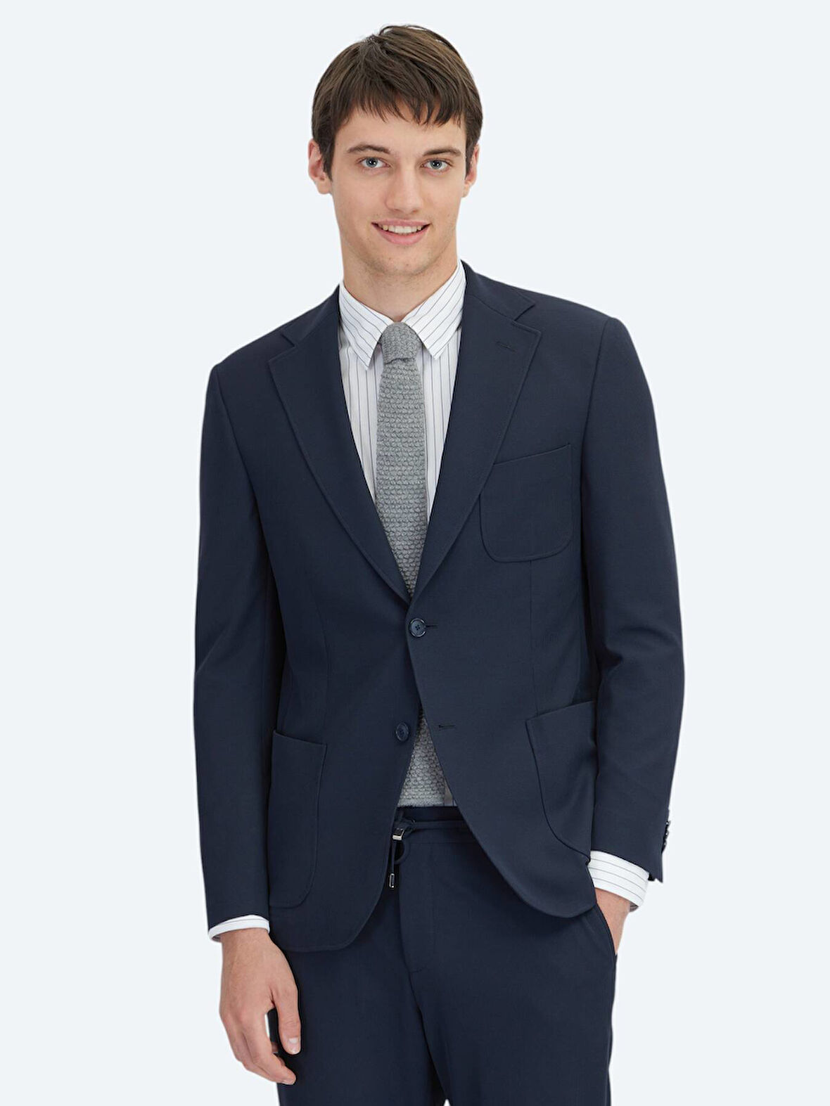 Lacivert Düz Modern Fit Örme Takım Elbise