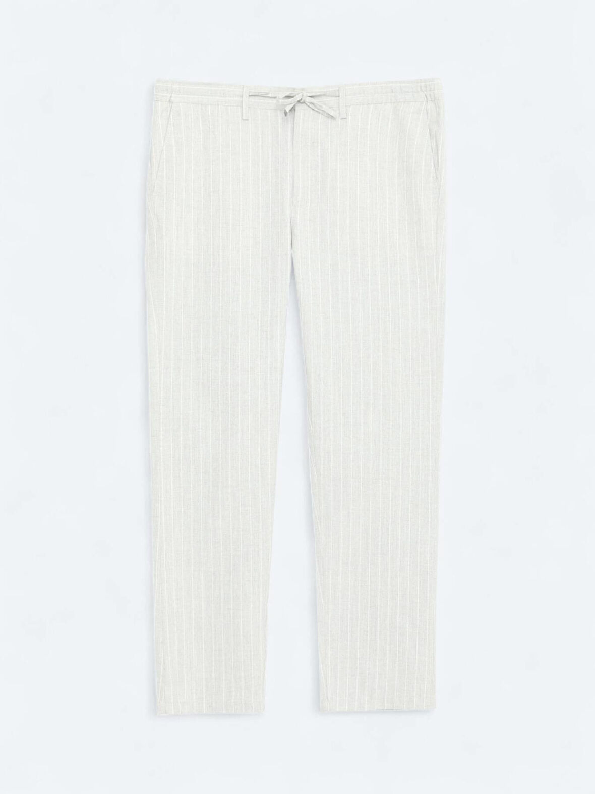 Gri Çizgili Dokuma Jogging Fit Casual Keten Karışımlı Pantolon