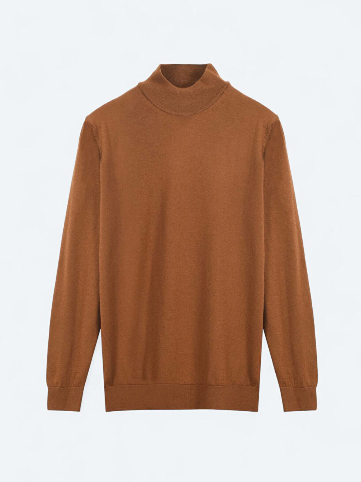 Deve Tüyü Yarım Balıkçı Yaka Düz Örgü Yün Karışımlı Triko Kazak