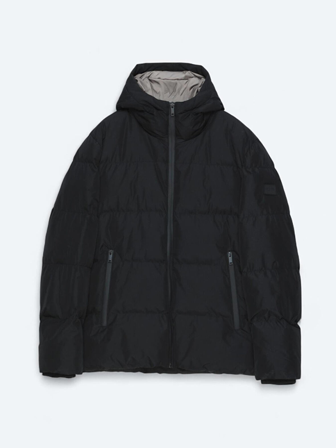 Siyah Kapüşonlu Casual Dokuma Kaban