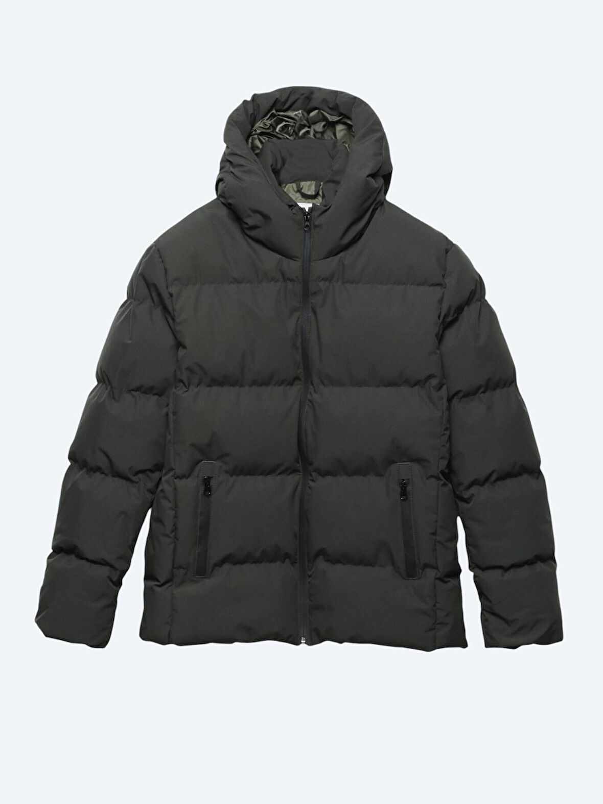 Haki Regular Fit Kapüşonlu Casual Dokuma Mont