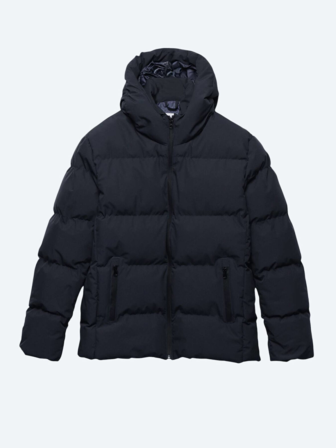 Lacivert Regular Fit Kapüşonlu Casual Dokuma Mont