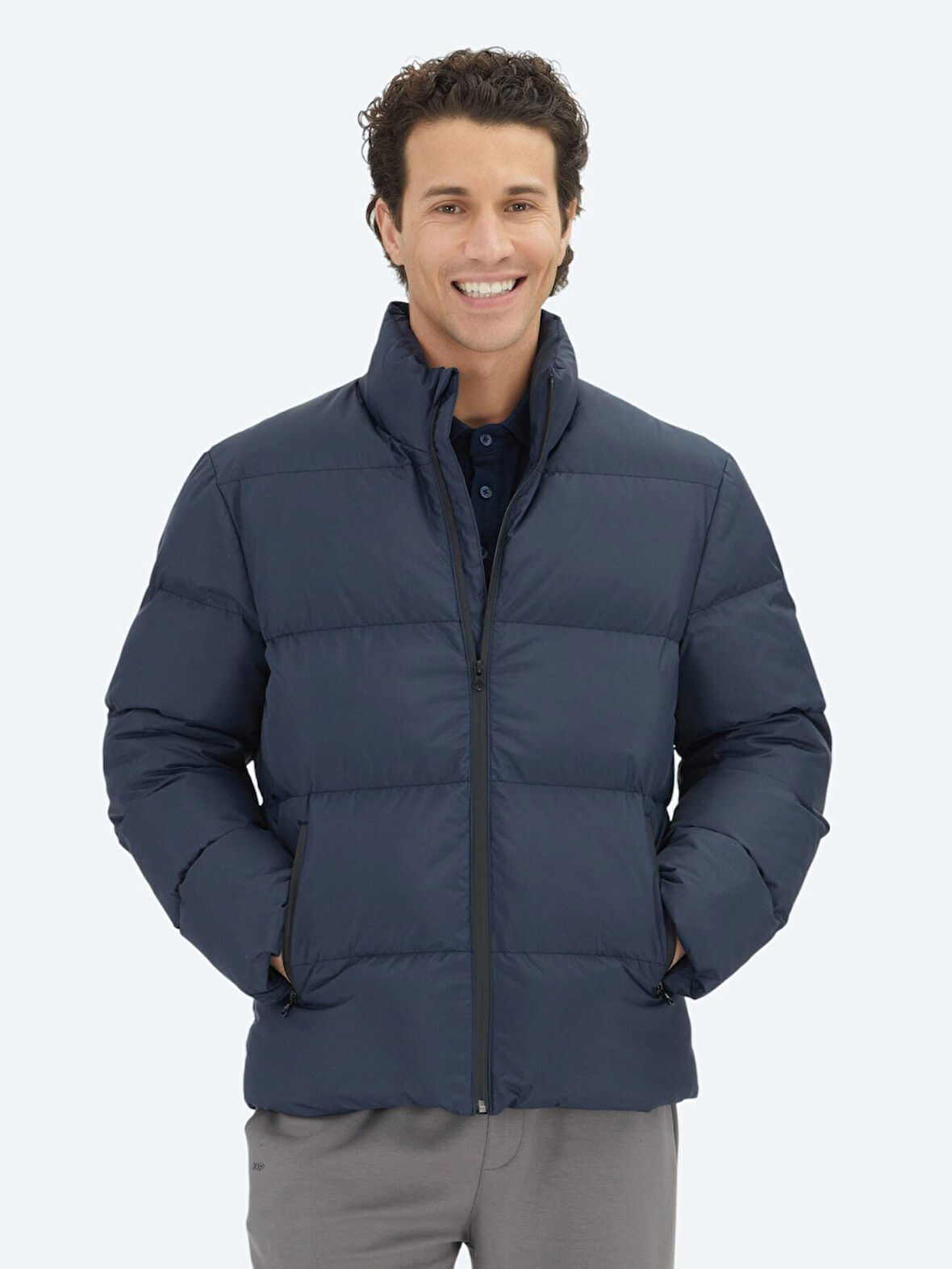 Lacivert Regular Fit Dik Yaka Casual Dokuma Mont