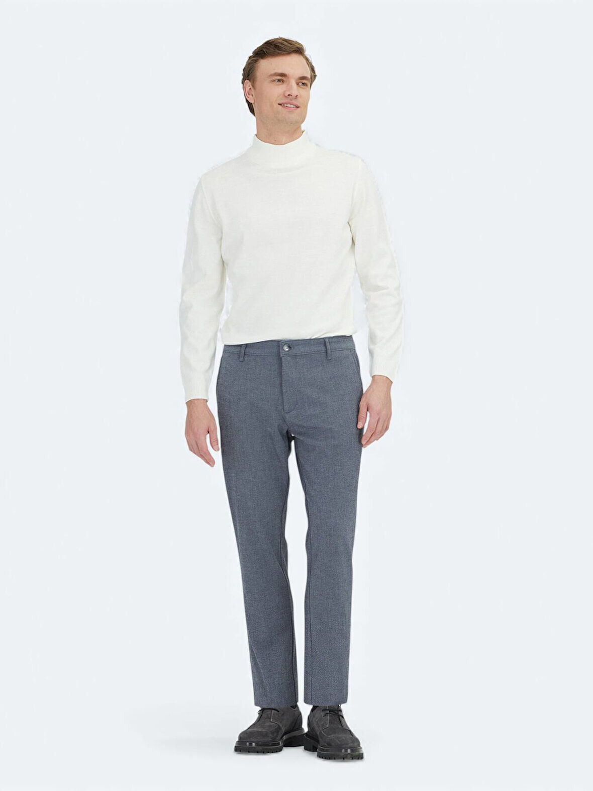 Lacivert Düz Dokuma Regular Fit Casual Pamuk Karışımlı Pantolon