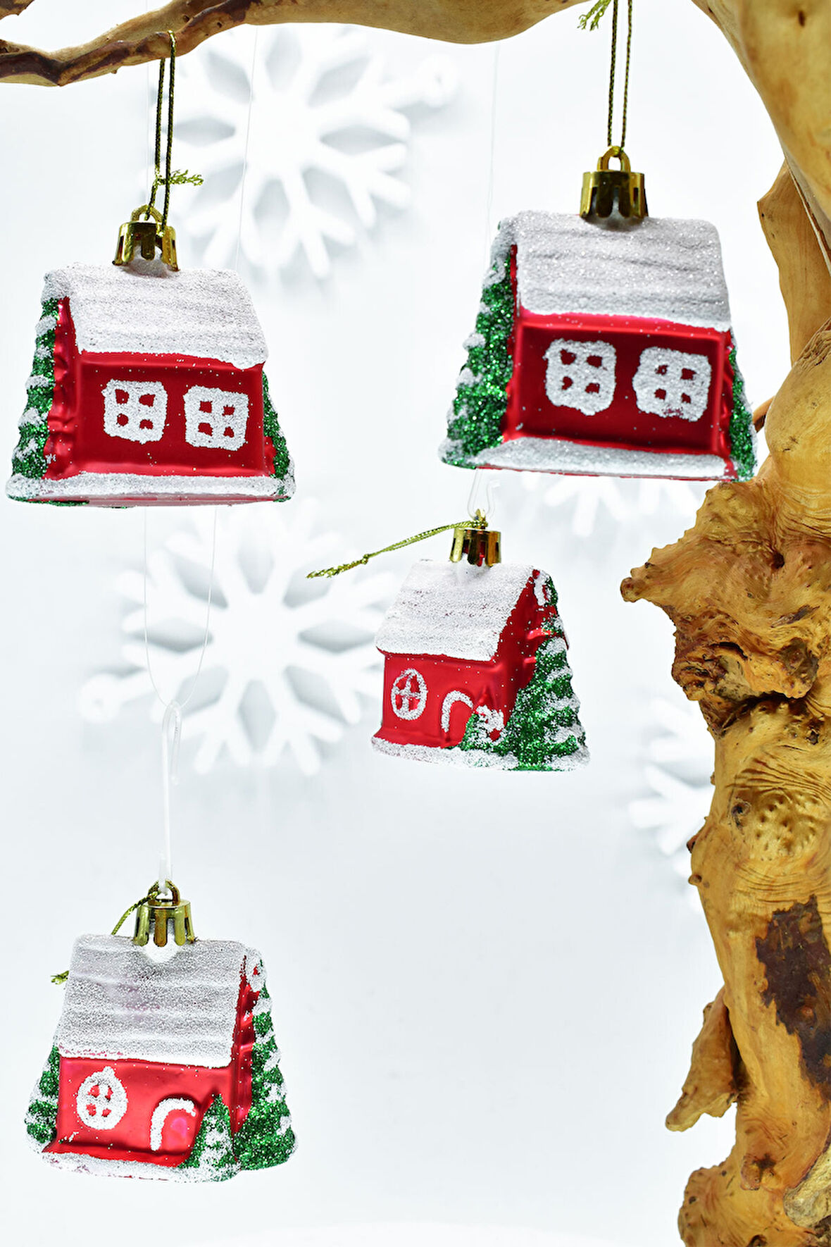 Waldern Premium Collection 4lü Beyaz Çatılı Ev Süs Yılbaşı Süsü