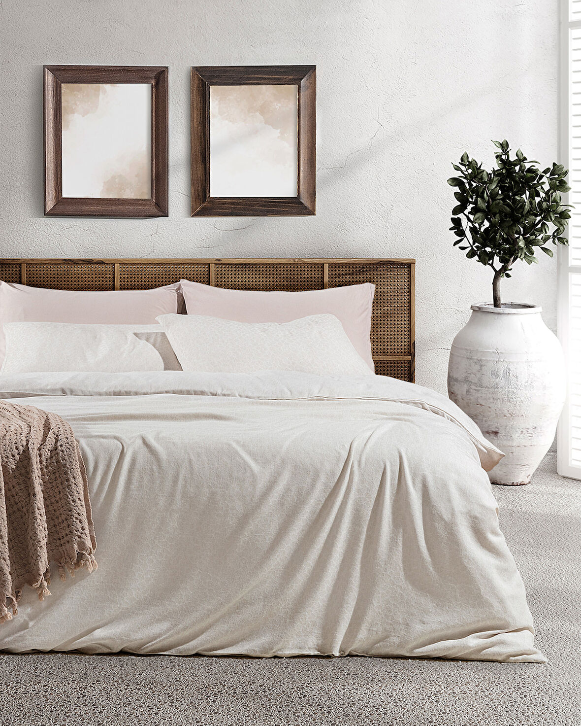 Kristele Çift Kişilik Pamuklu Jakarlı Nevresim Takımı - Ekru