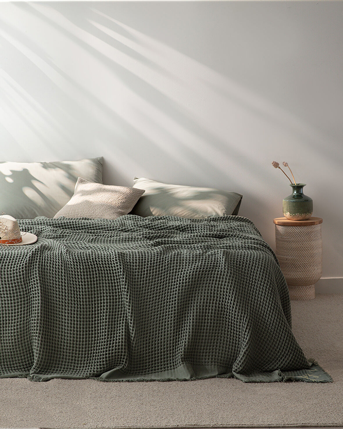 Beatrice %100 Pamuk Çift Kişilik Yatak Örtüsü - Haki