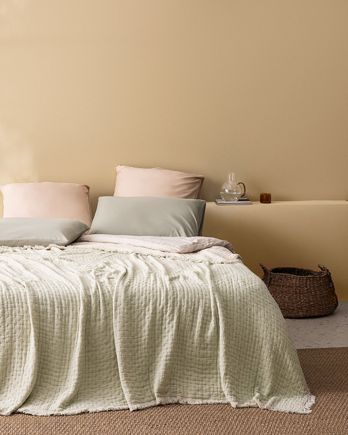 Grania Tek Kişilik Pamuklu Yatak Örtüsü - Haki