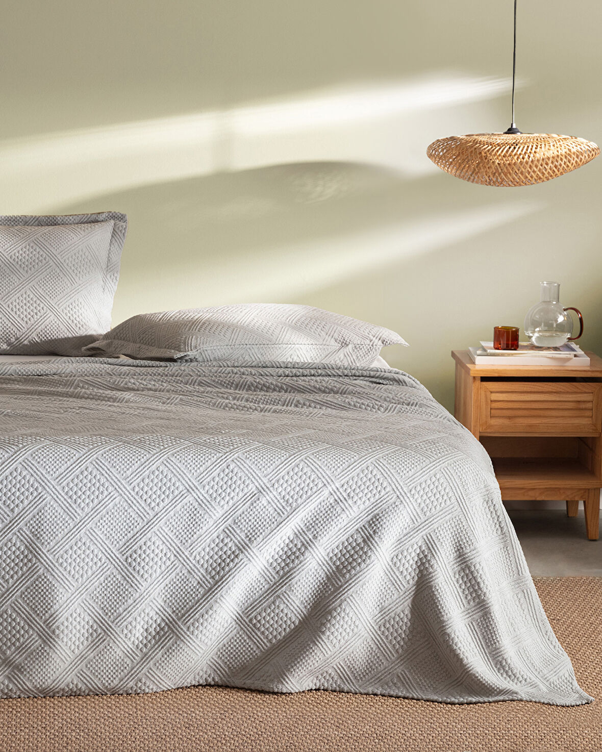 Triangle King Size %100 Pamuk Yatak Örtüsü - Gri - Lüks Koleksiyon