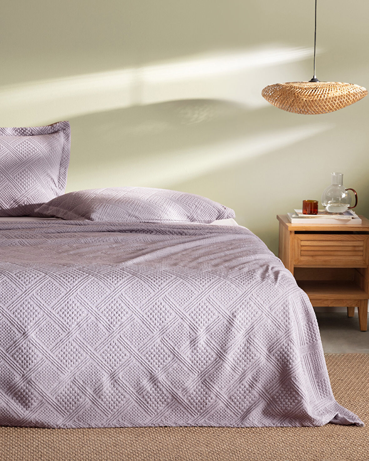Triangle King Size %100 Pamuk Yatak Örtüsü - Açık Mürdüm