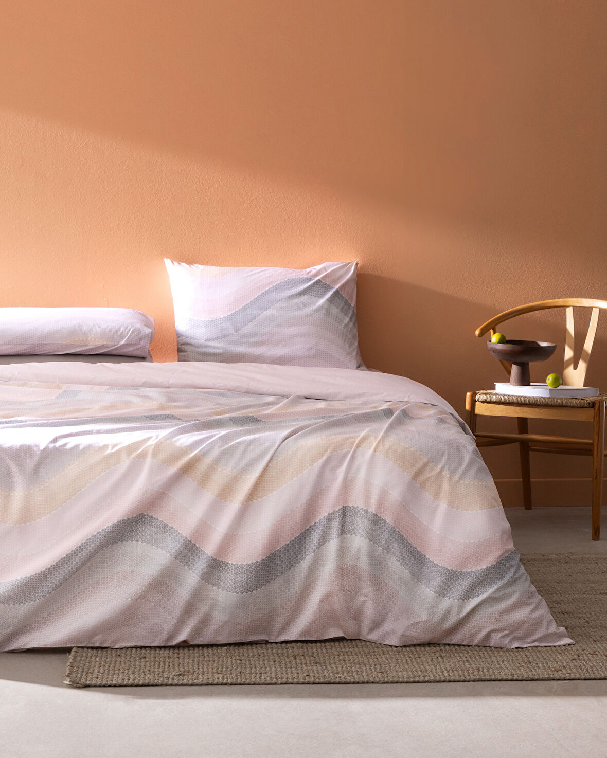 Suivre King Size %100 Pamuk Ranforce Baskılı Nevresim Takımı - Pudra
