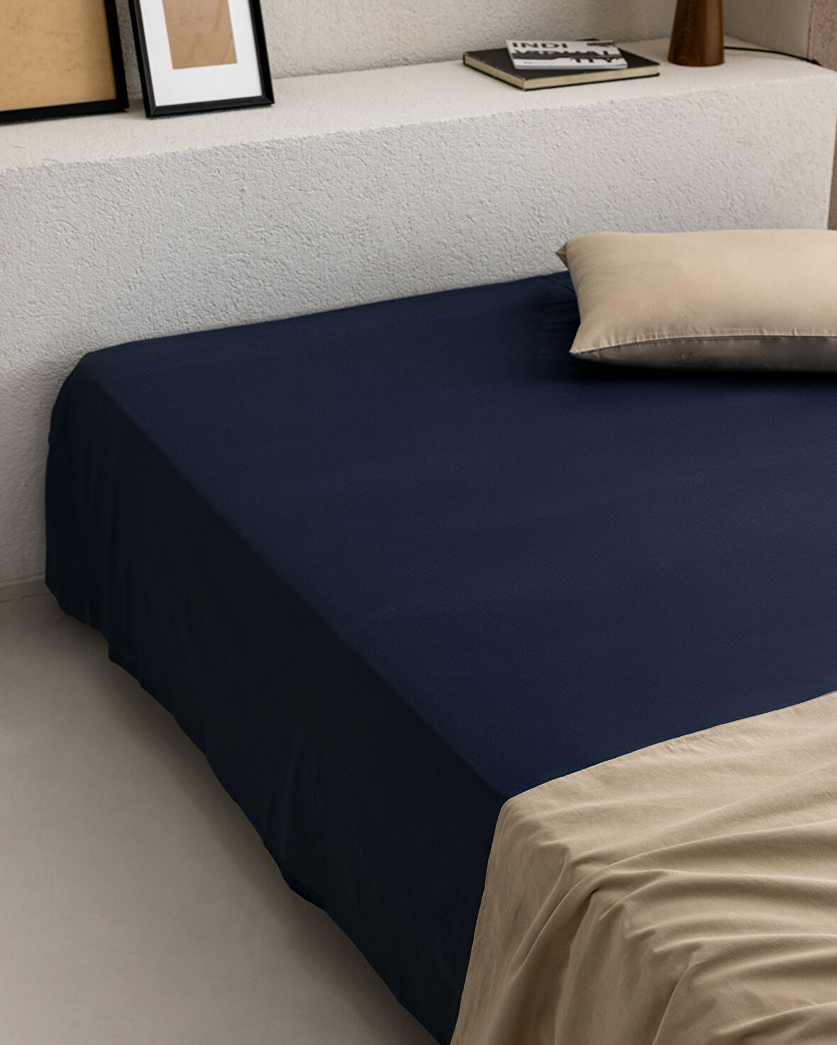 Manon King Size %100 Pamuk Ranforce Lastiksiz Çarşaf - Lacivert