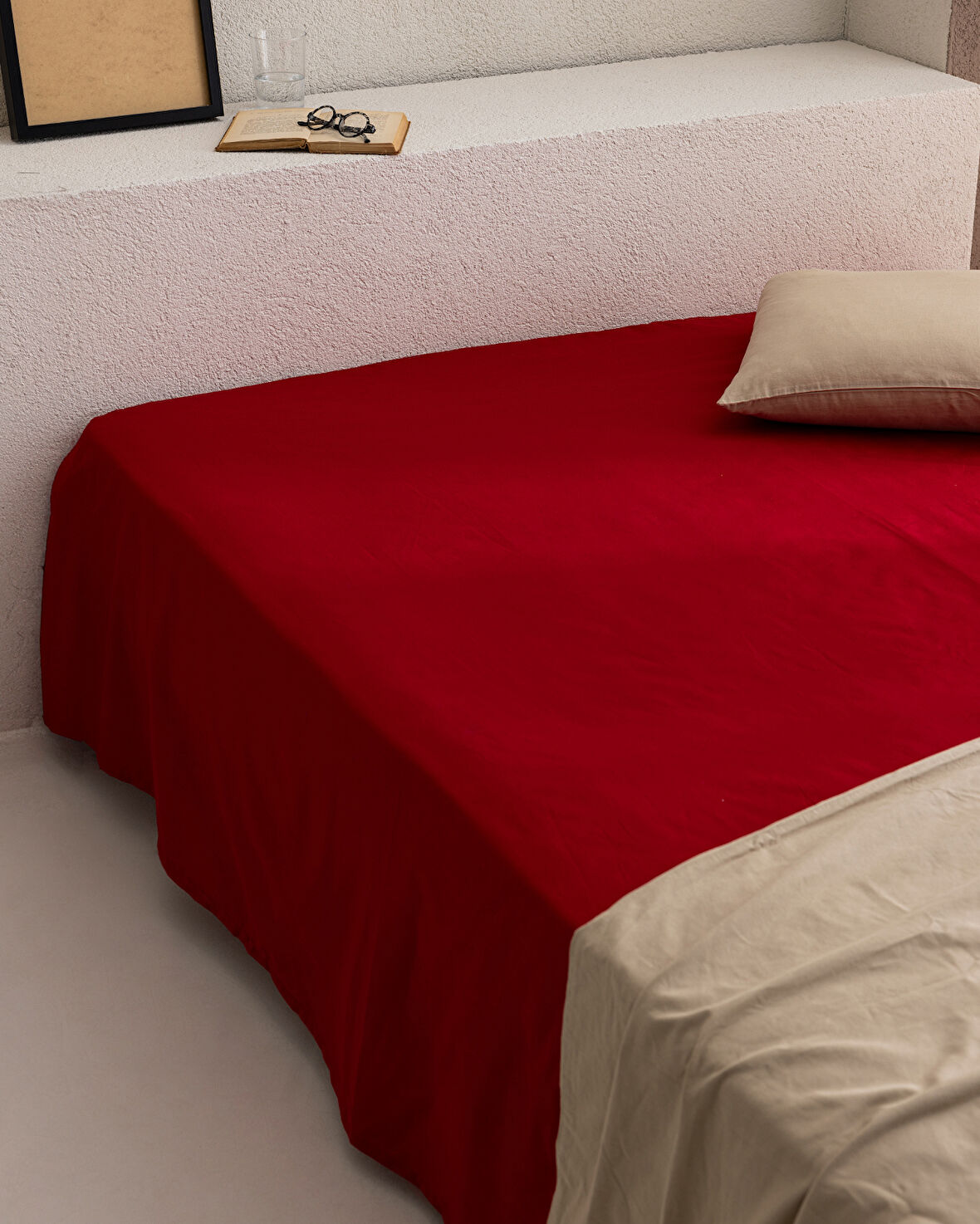 Manon King Size %100 Pamuk Ranforce Lastiksiz Çarşaf - Kırmızı