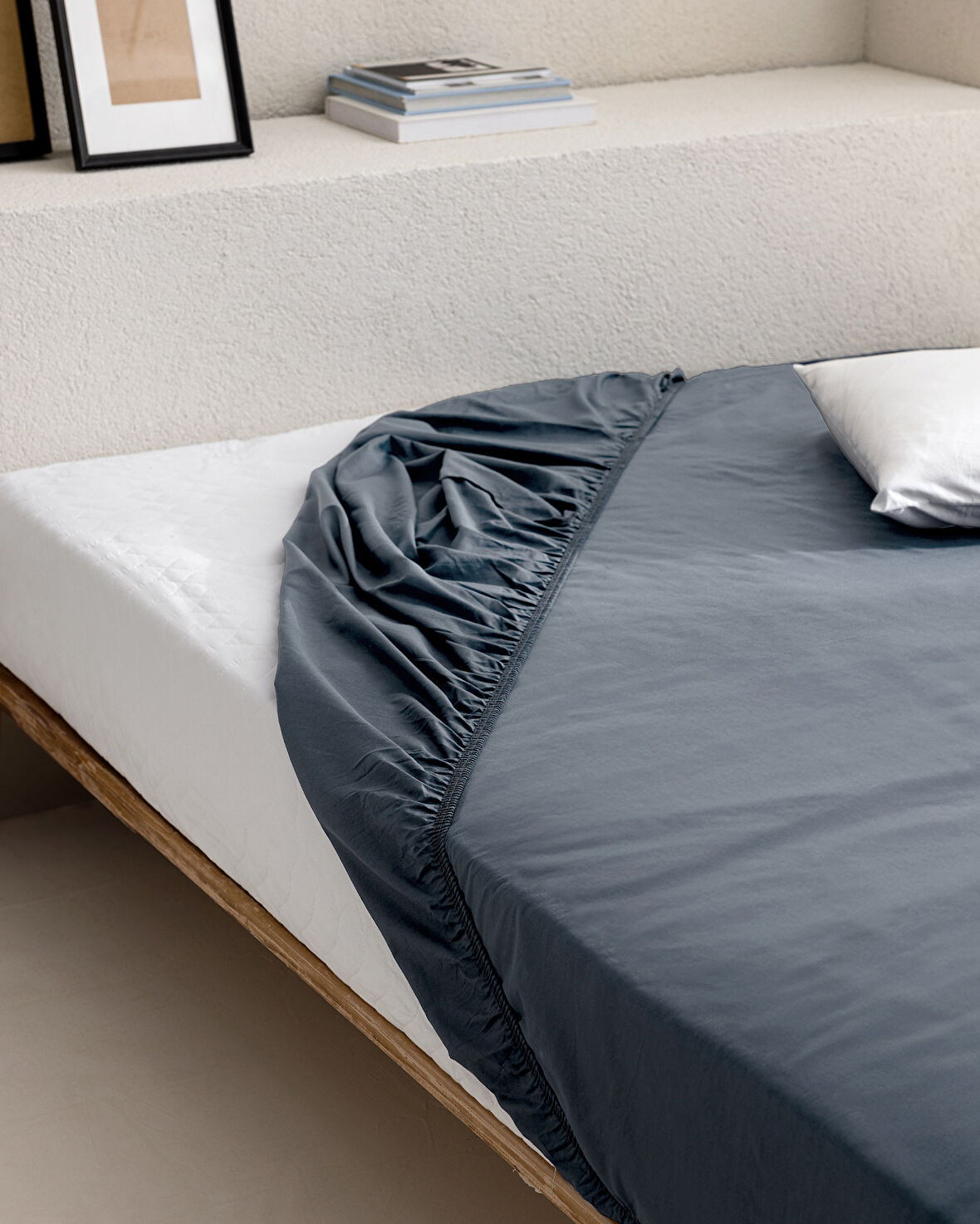 Manon King Size Plus %100 Pamuk Ranforce Lastikli Çarşaf - Koyu Mavi