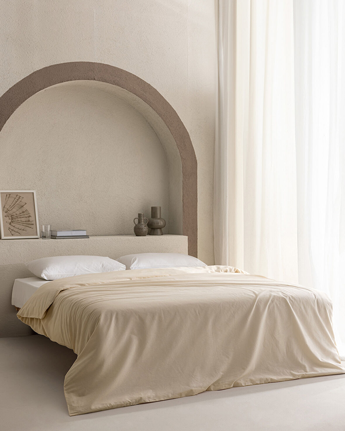 Manon King Size %100 Pamuk Ranforce Düz Nevresim - Bej