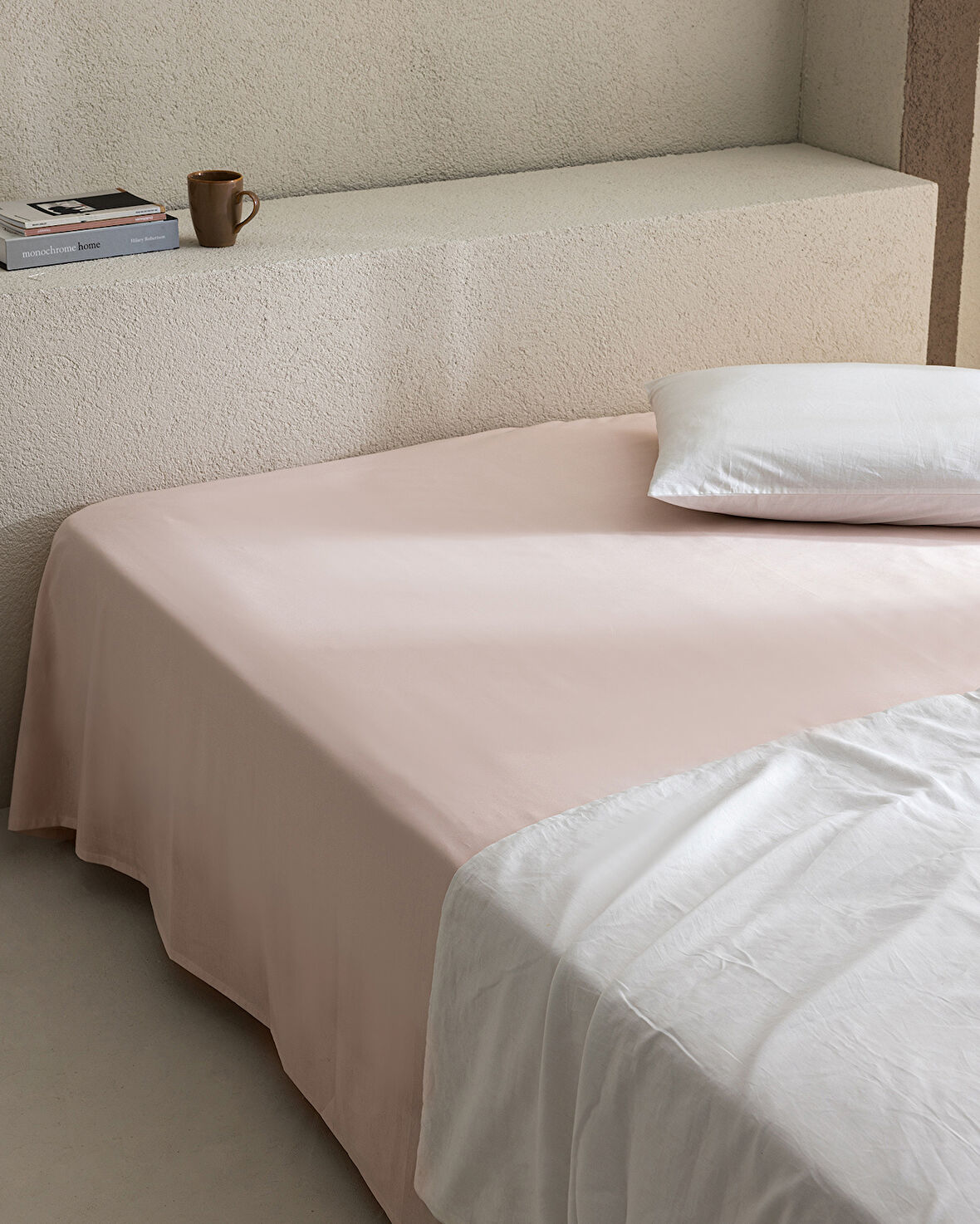 Manon King Size %100 Pamuk Ranforce Lastiksiz Çarşaf - Pudra