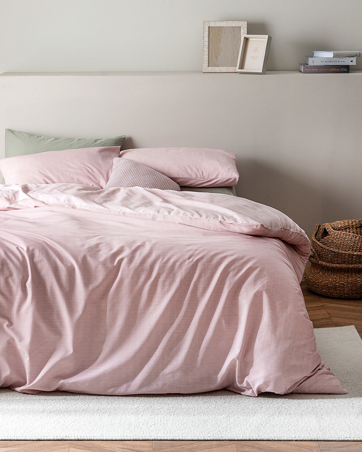 Odette King Size %100 Pamuk Ranforce Baskılı Nevresim Takımı - Pudra