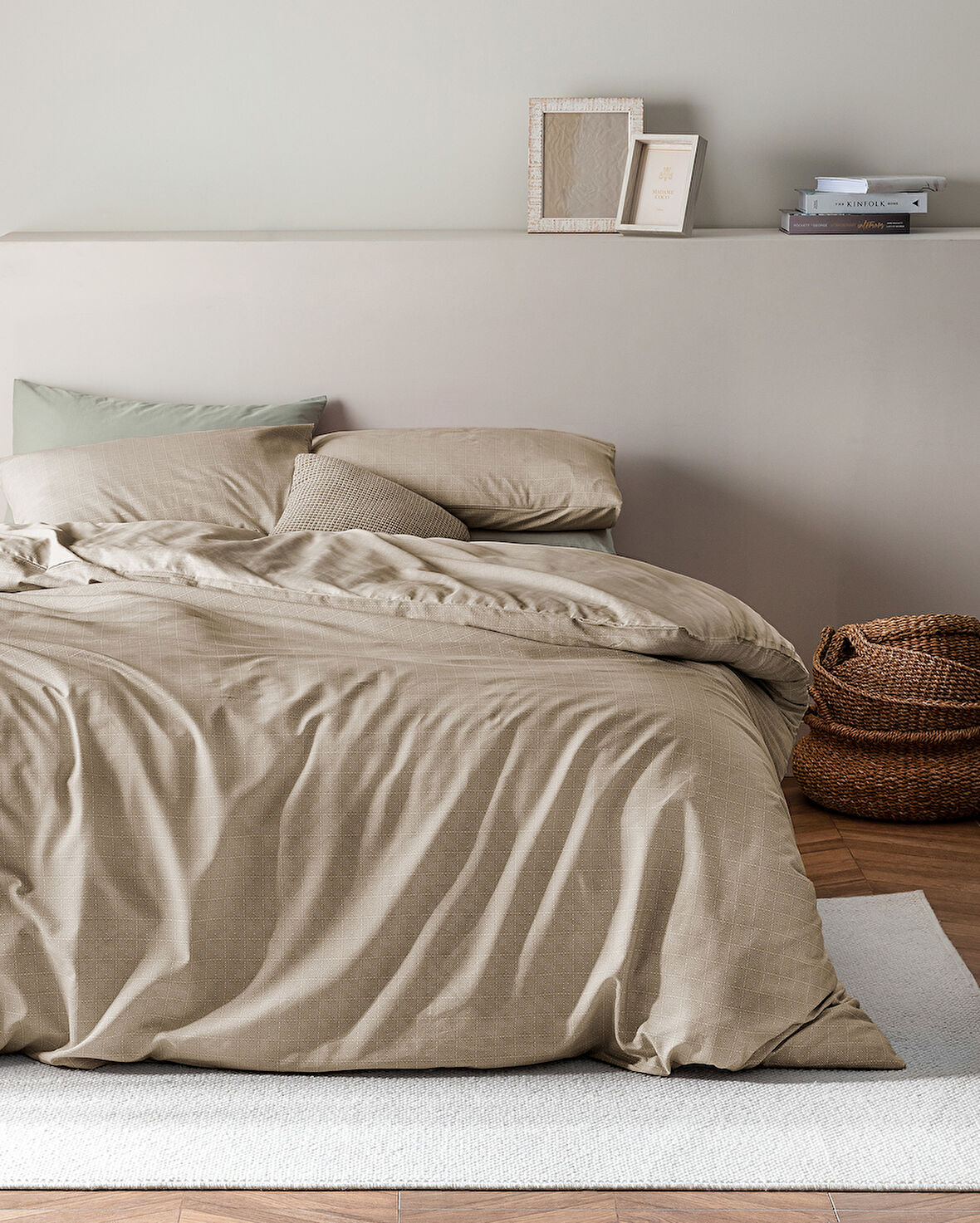 Odette King Size %100 Pamuk Ranforce Baskılı Nevresim Takımı - Bej