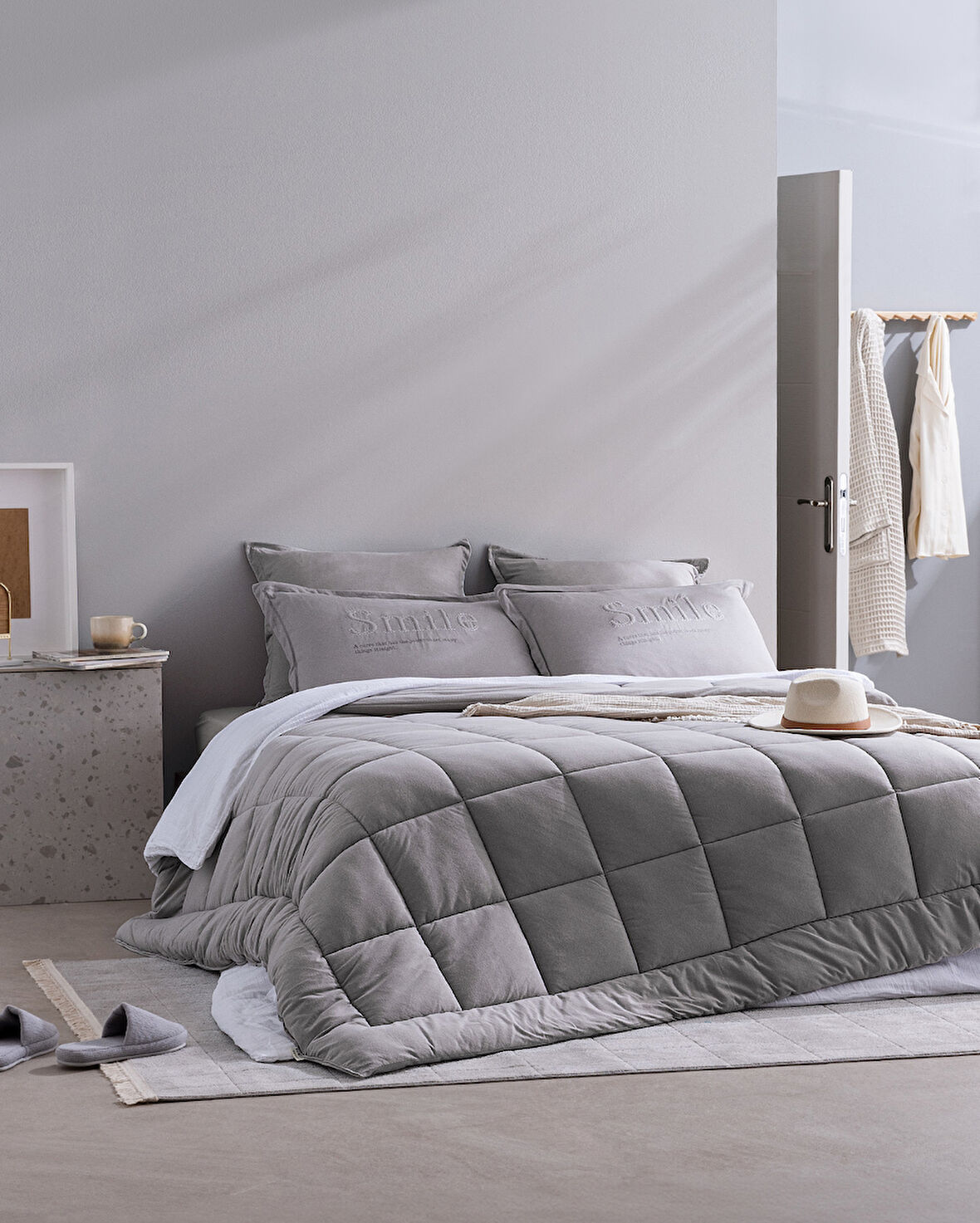 Bobigny Çift Kişilik Pamuklu SuperSoft Comforter Set - Gri