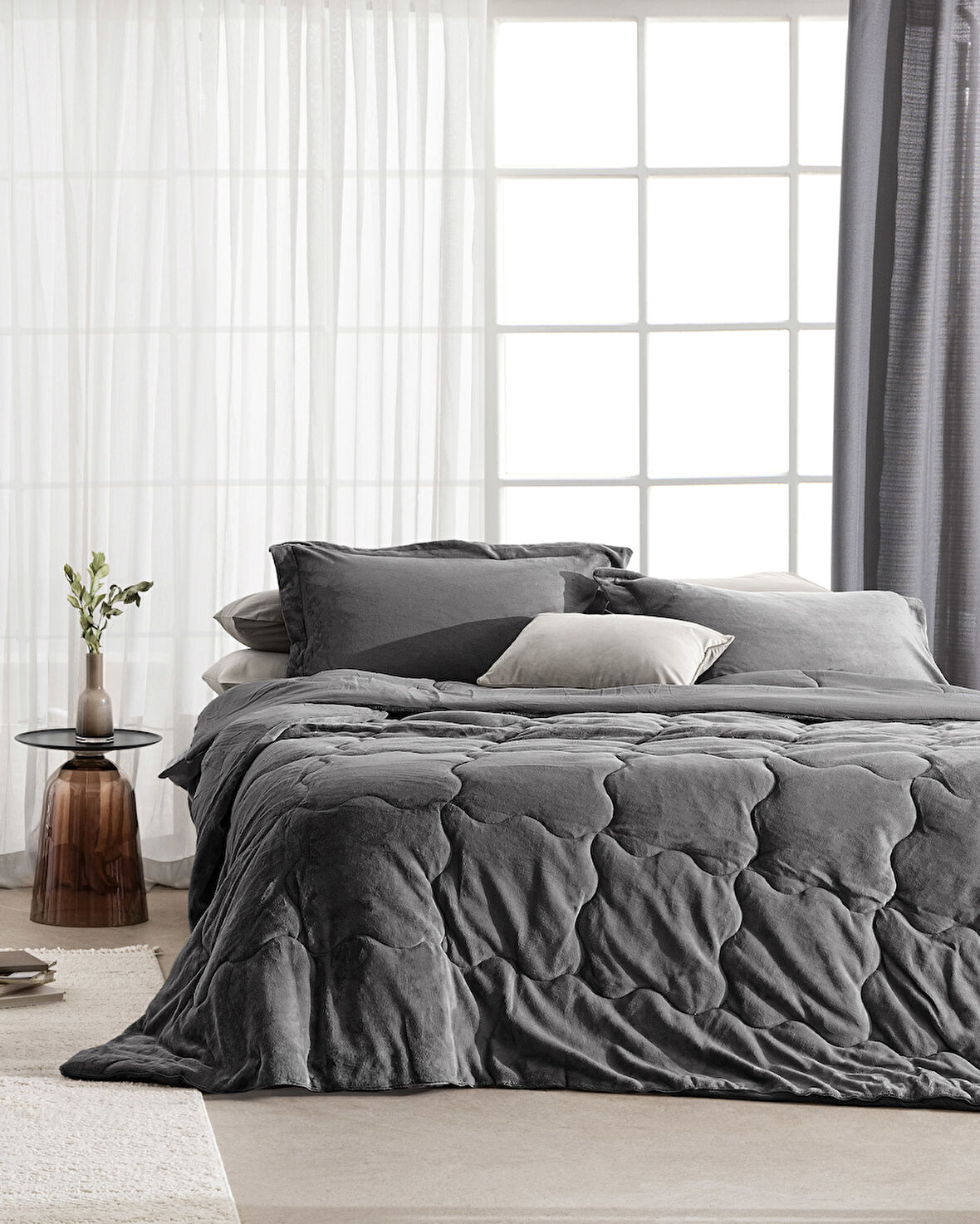 Kaira King Size Comforter Set - Antrasit