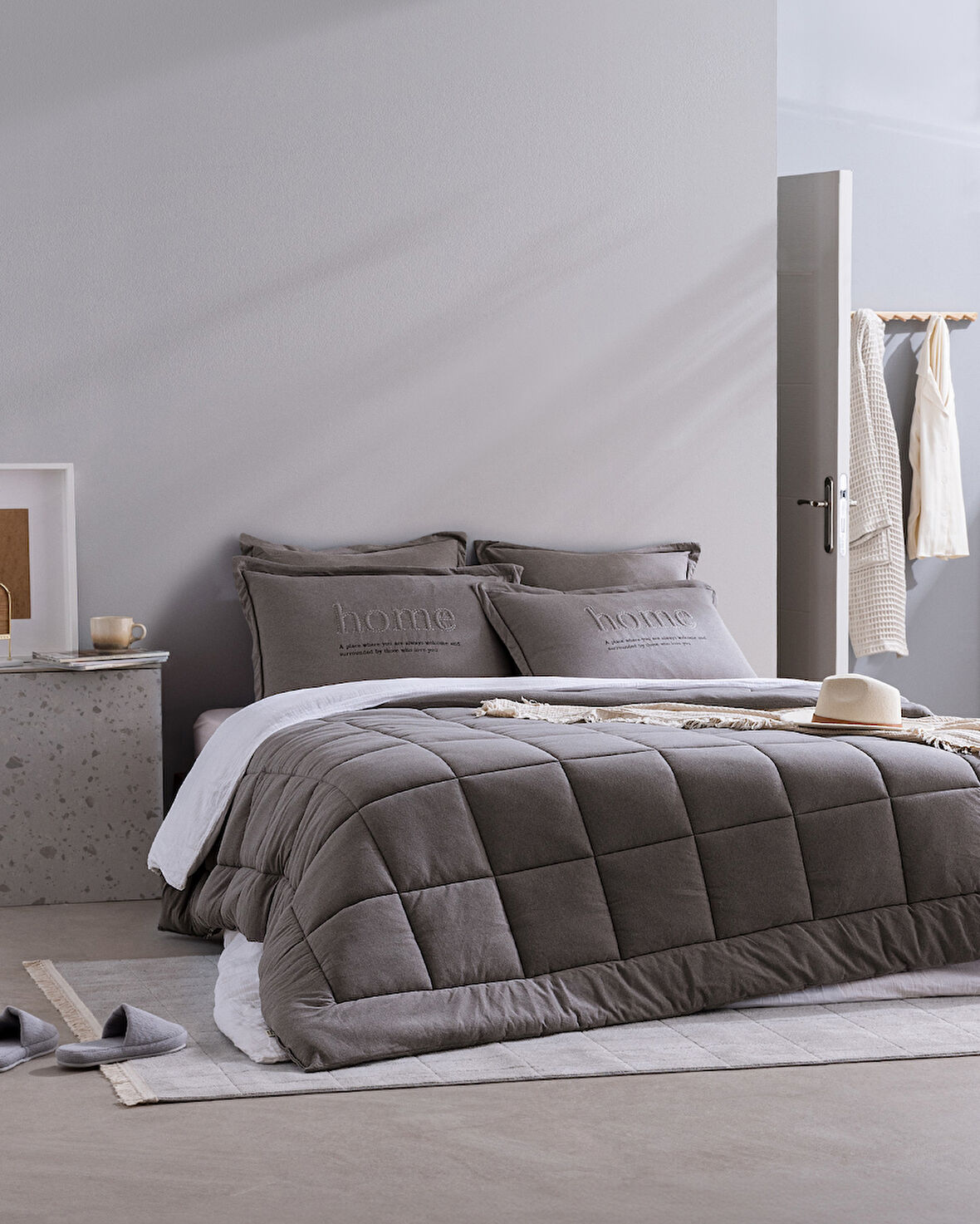 Bobigny Tek Kişilik SuperSoft Comforter Set - Antrasit