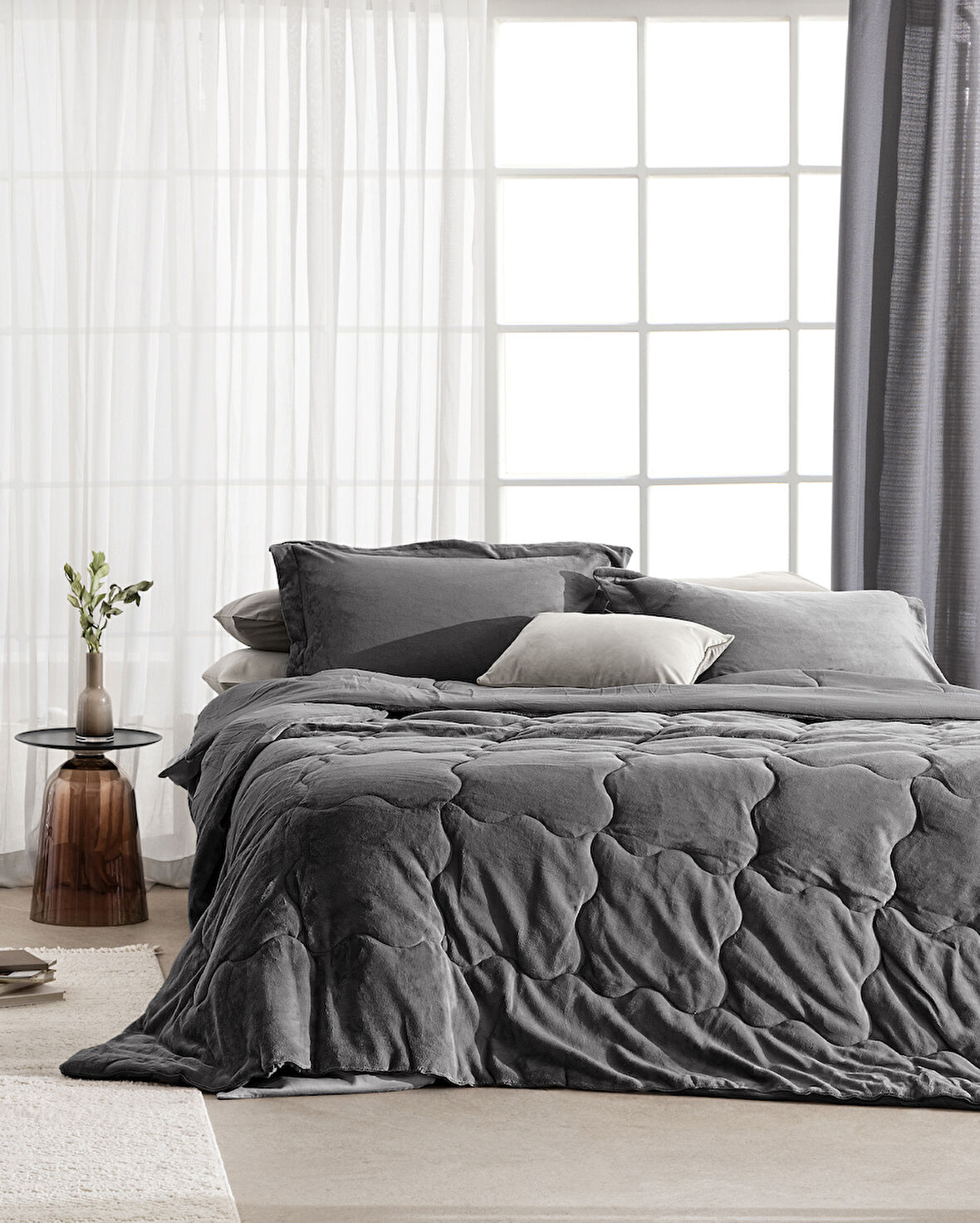 Kaira Tek Kişilik Comforter Set - Antrasit