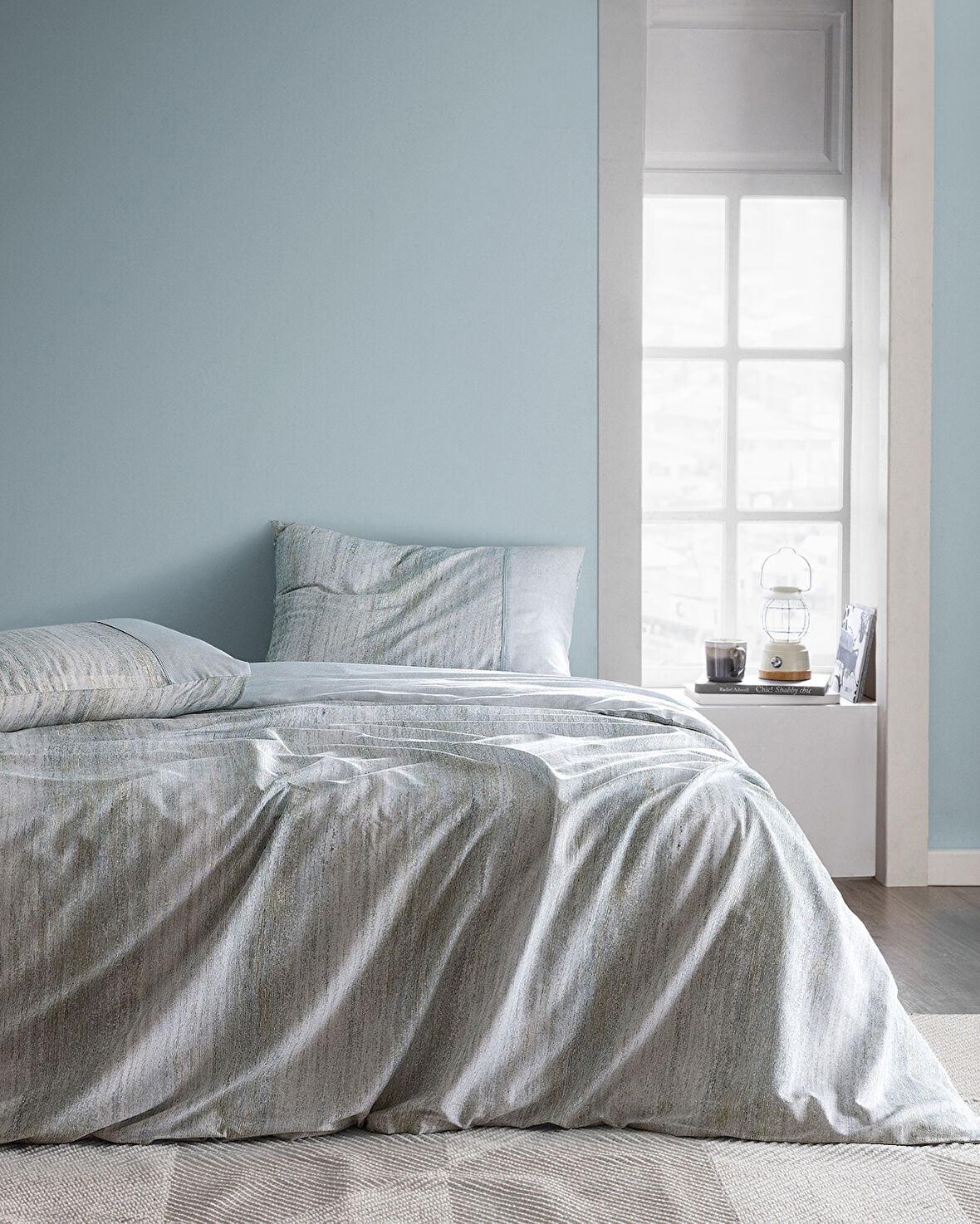 Sarthe King Size %100 Pamuk Madame Coco Crep Baskılı Nevresim Takımı - Mavi