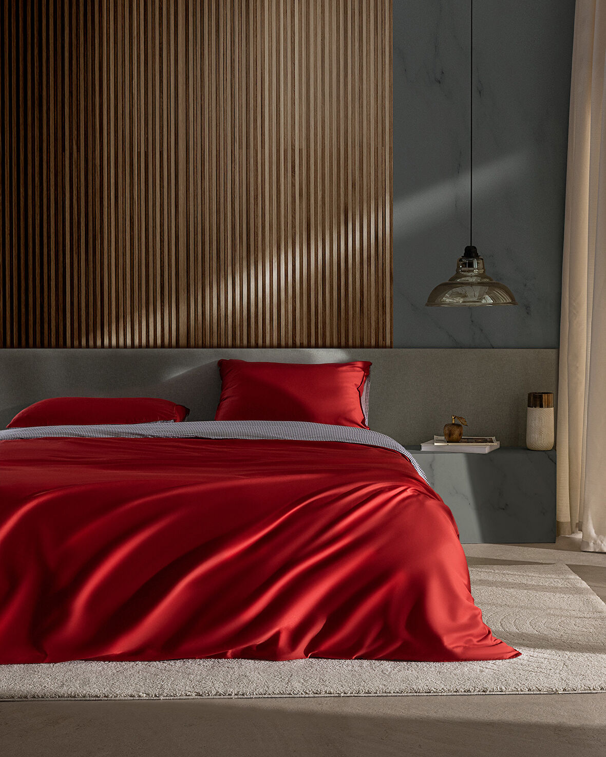 Delit King Size %100 Pamuk Baskılı Saten Nevresim Takımı - Kırmızı