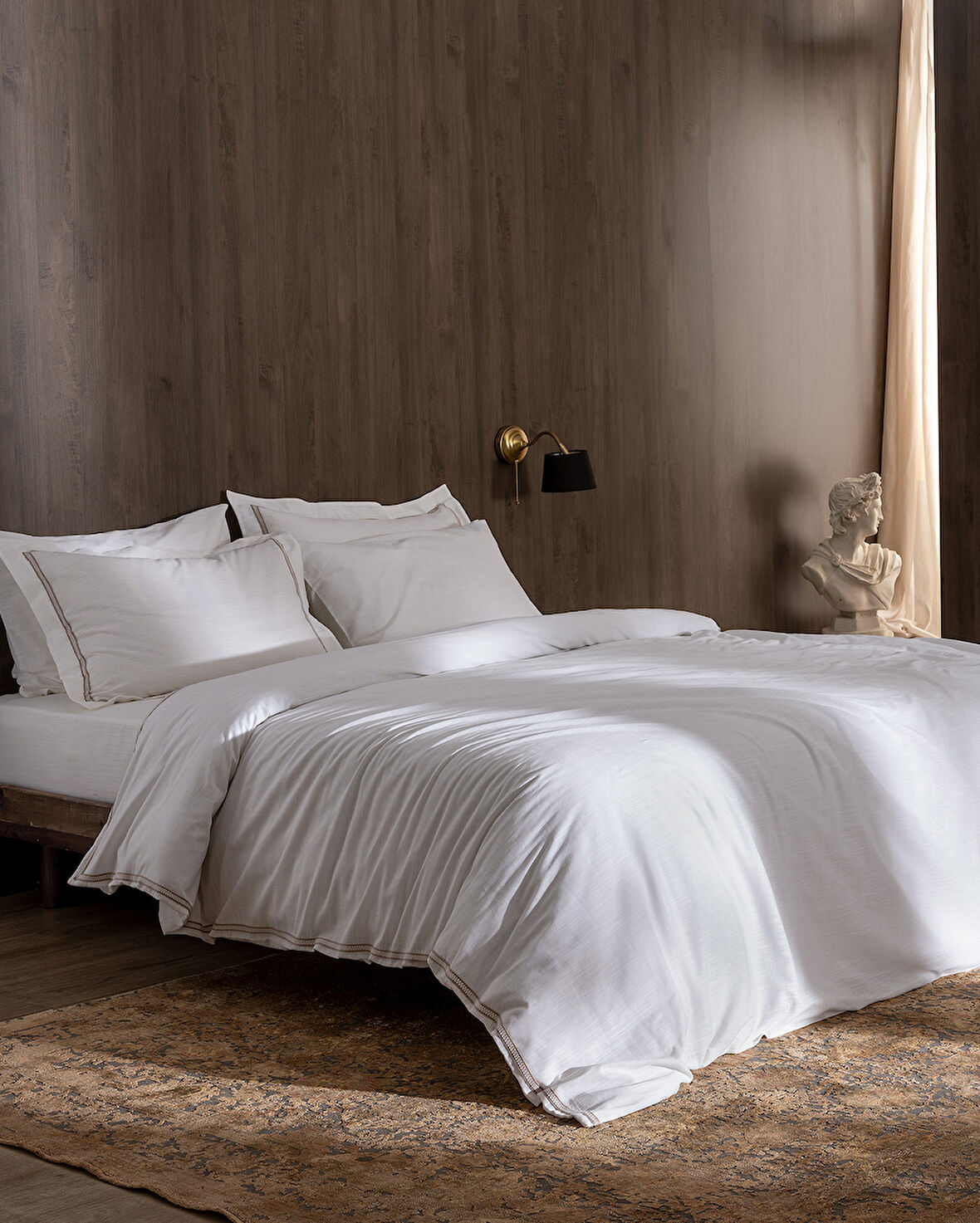 Tina King Size Linen Look Yıkamalı  %100 Pamuk Nevresim Takımı - Beyaz/Bej