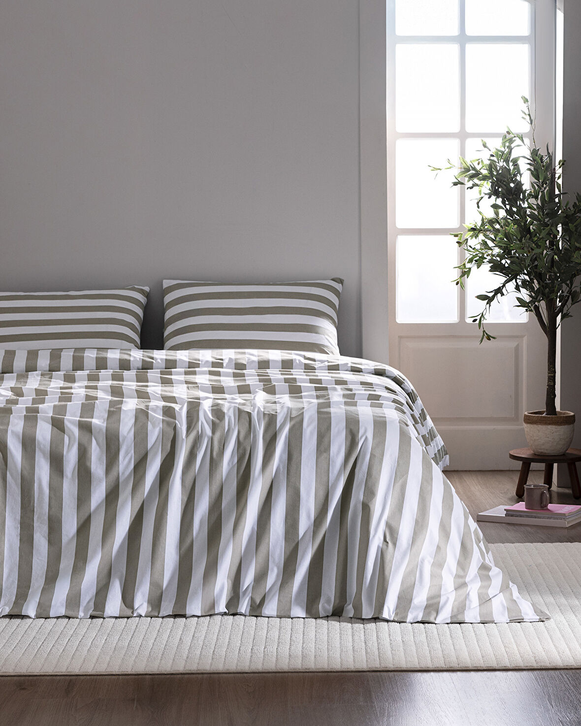 Avignon King Size %100 Pamuk Ranforce Baskılı Nevresim Takımı - Haki