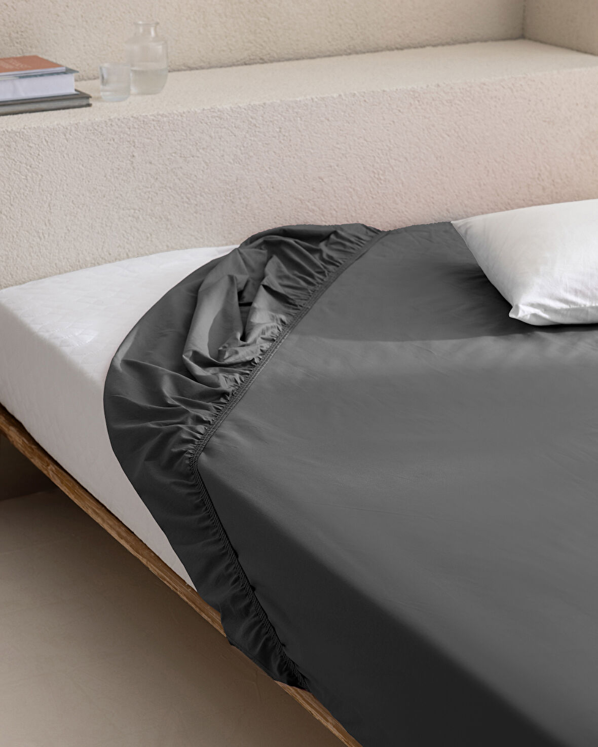 Manon King Size %100 Pamuk Ranforce Lastikli Çarşaf - Antrasit