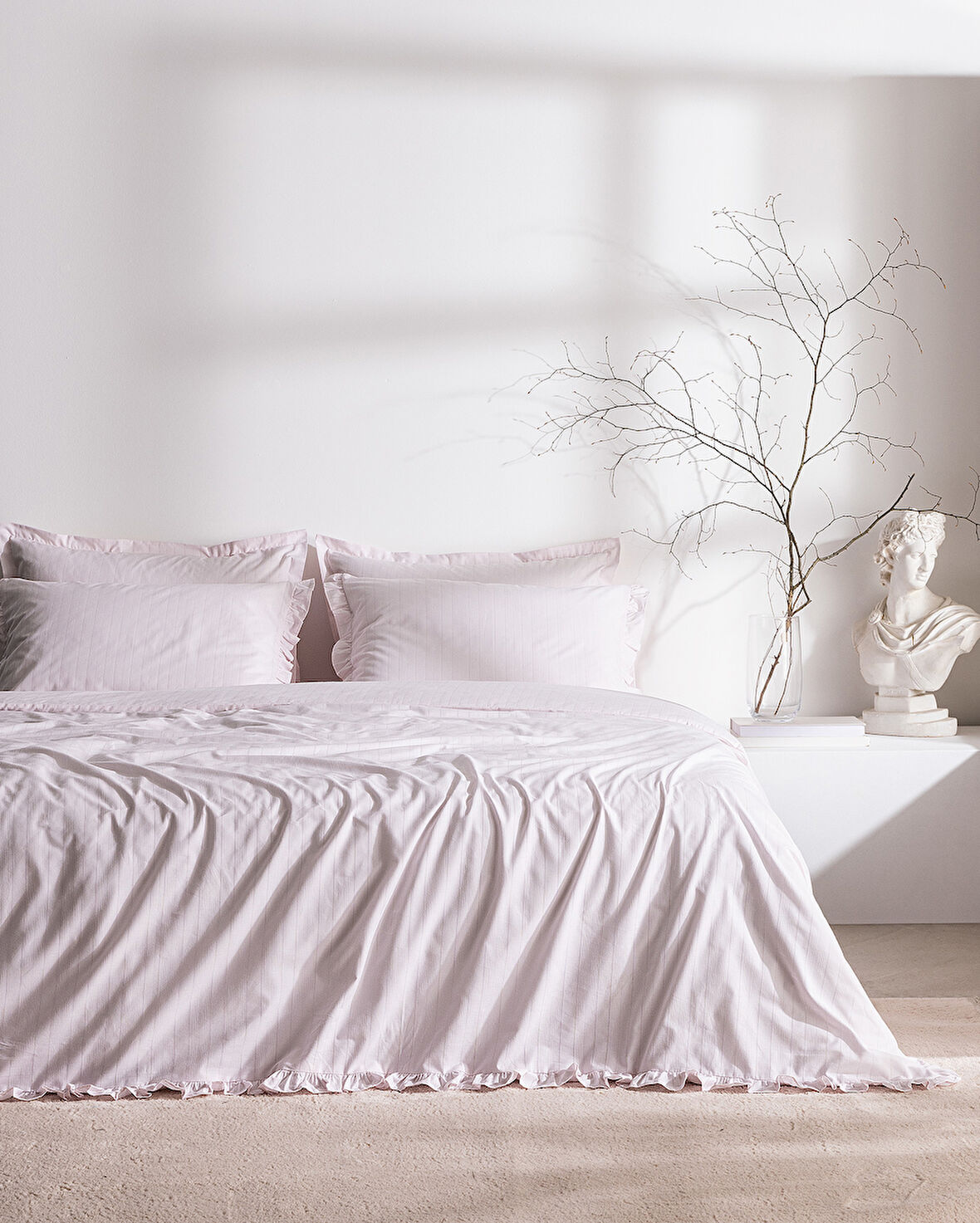 Julien King Size %100 Pamuk Fırfırlı Nevresim Takımı - Pudra