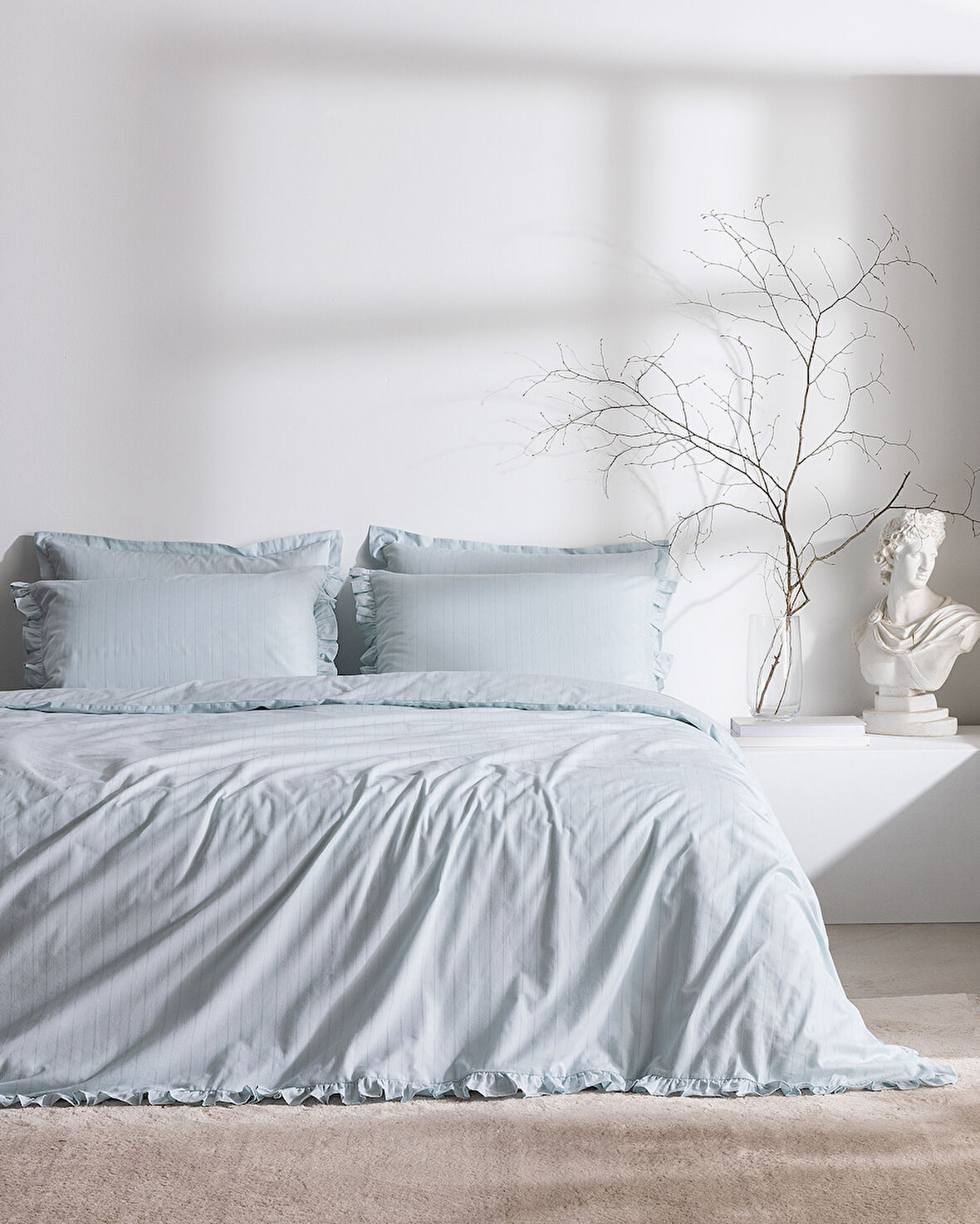 Julien King Size %100 Pamuk Fırfırlı Nevresim Takımı - Açık Mavi