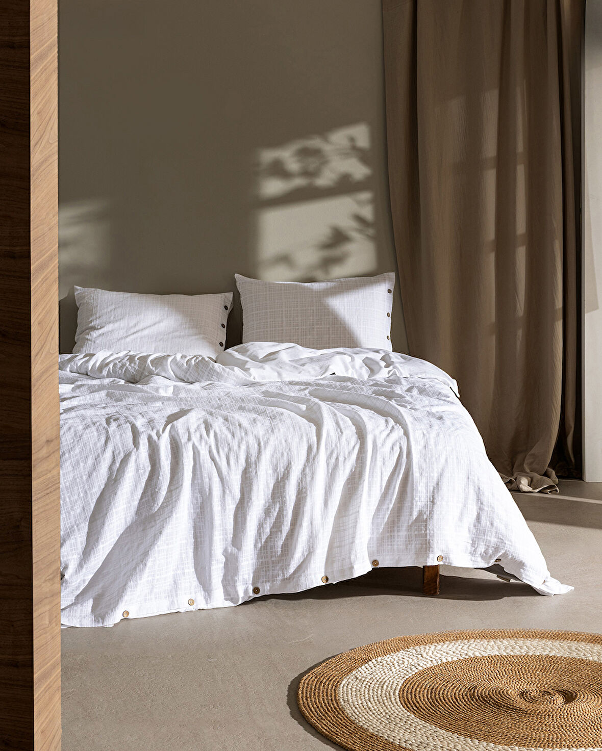 Lumiere King Size %100 Pamuk Armürlü Nevresim Takımı - Bej