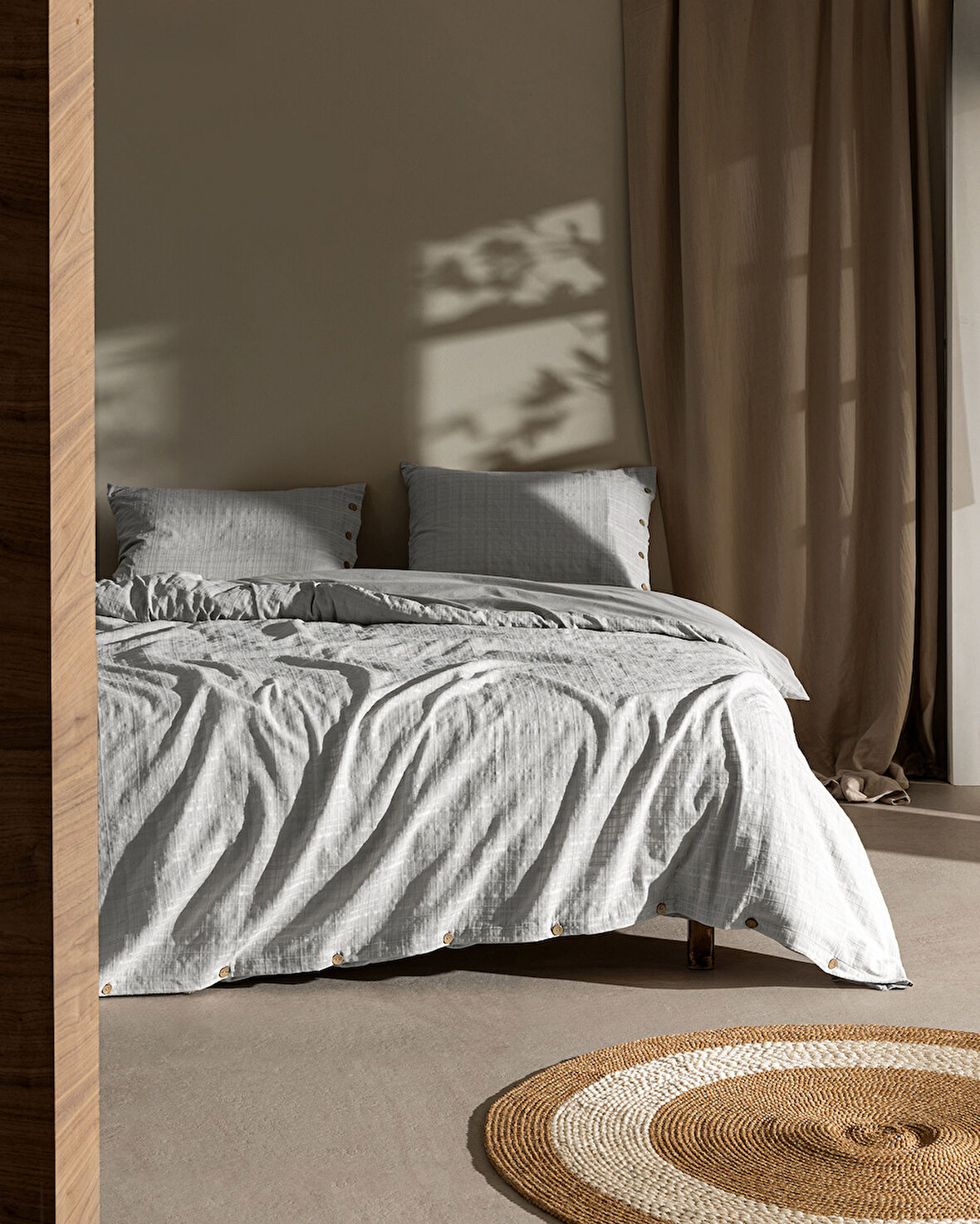 Lumiere Family Size %100 Pamuk Armürlü Nevresim Takımı - Açık Gri