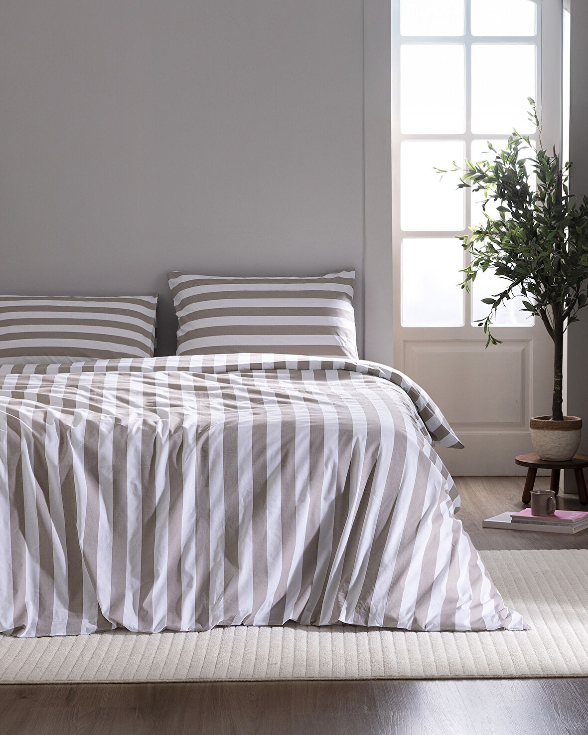 Avignon King Size %100 Pamuk Ranforce Baskılı Nevresim Takımı - Bej