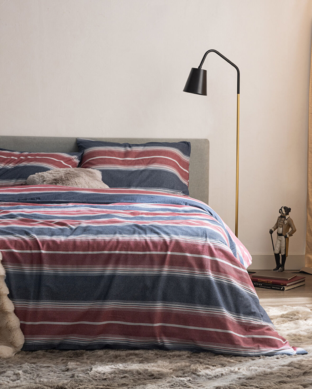 Edgard King Size %100 Pamuk Flanel Nevresim Takımı - Kırmızı/Lacivert