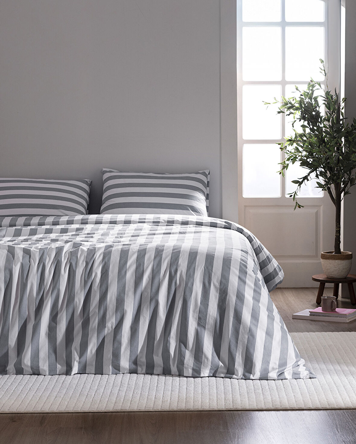Avignon King Size %100 Pamuk Ranforce Baskılı Nevresim Takımı - Antrasit
