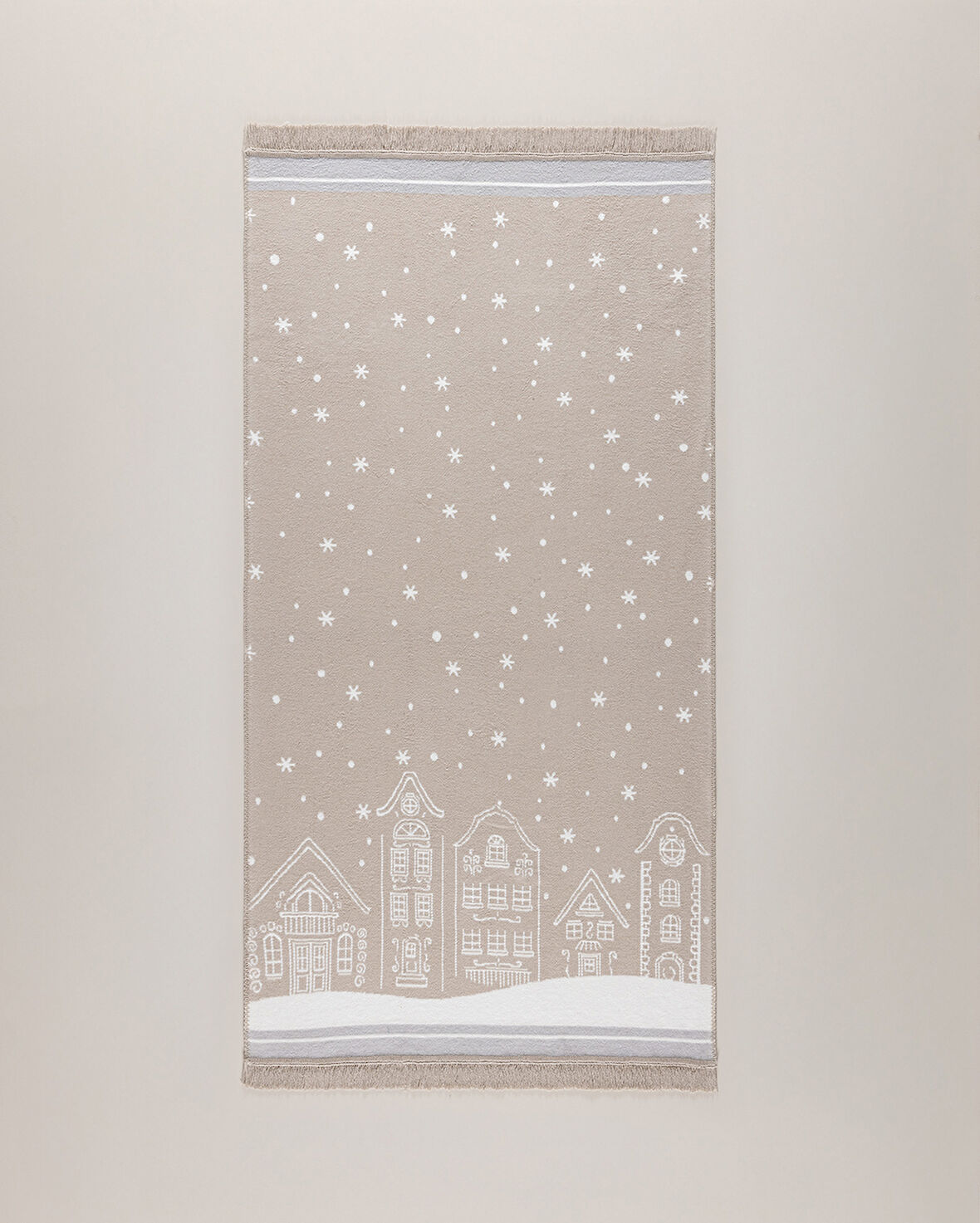 Écorce Pamuklu Saçaklı Dokuma Kilim - Bej/Beyaz - 80x150 cm