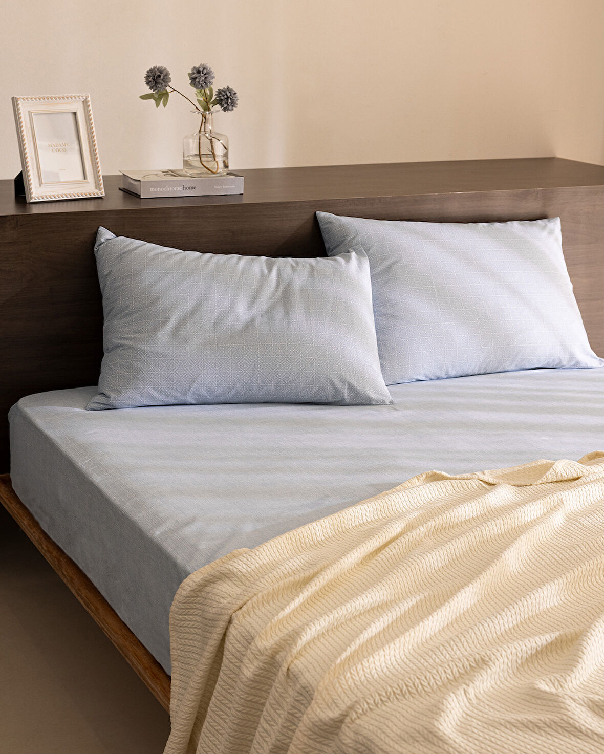 Odette King Size %100 Pamuk Ranforce Lastikli Çarşaf Takımı - Mavi