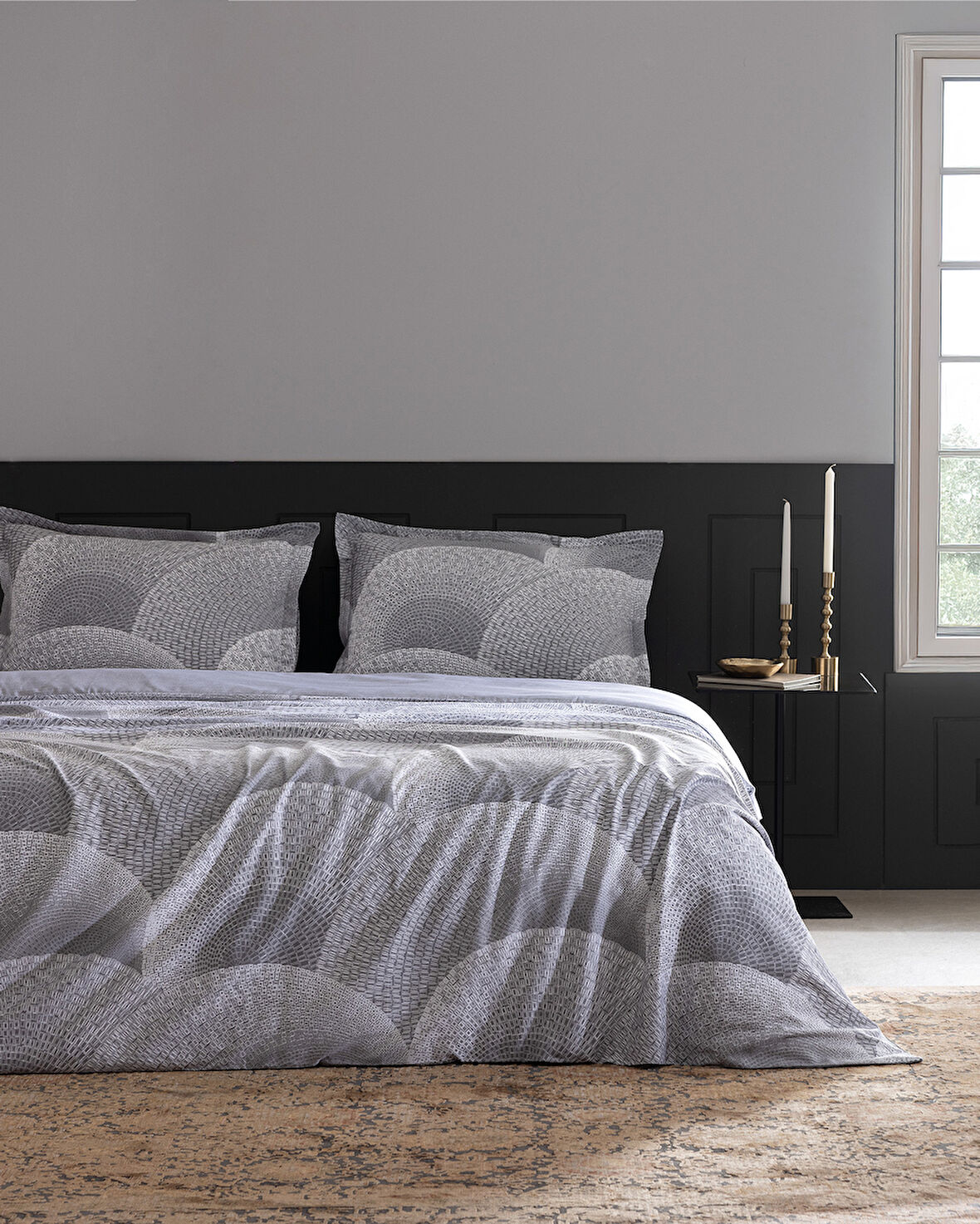Rochelle King Size %100 Pamuk Baskılı Saten Nevresim Takımı - Gri