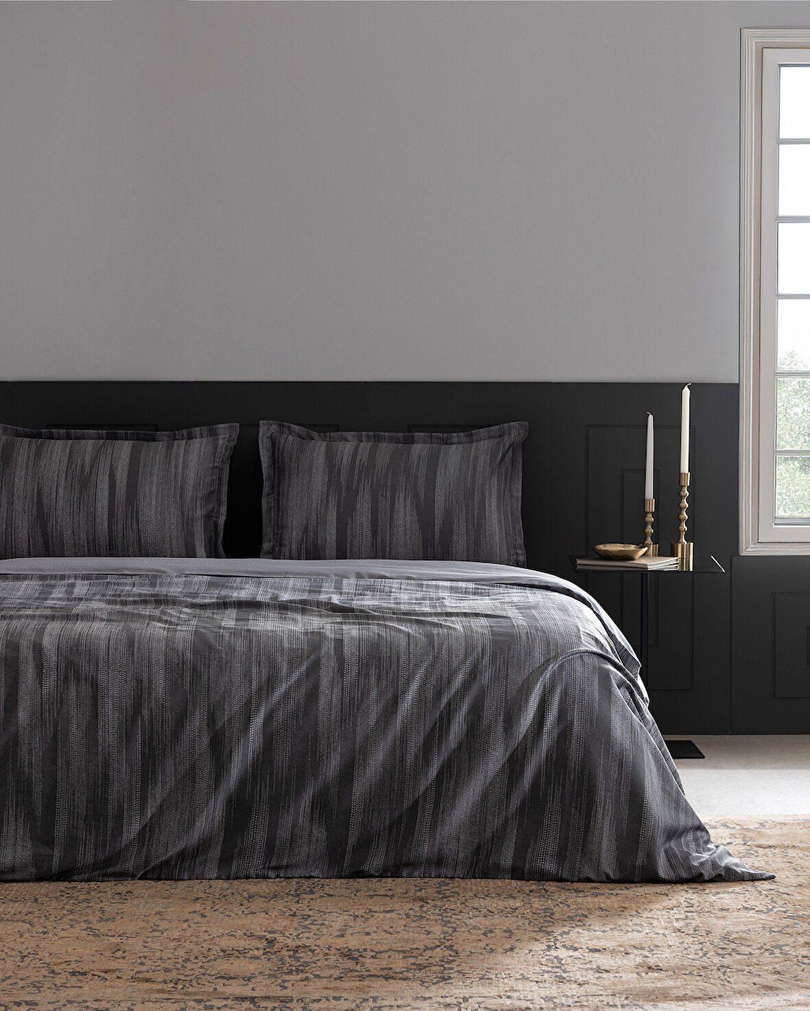 Raphael King Size %100 Pamuk Baskılı Saten Nevresim Takımı - Antrasit