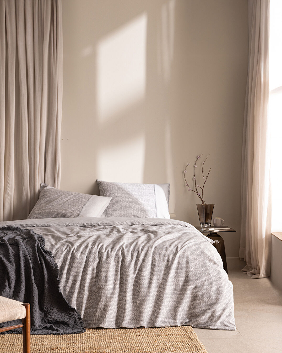 Orpen King Size %100 Pamuk Madame Coco Crep Baskılı Nevresim Takımı - Gri