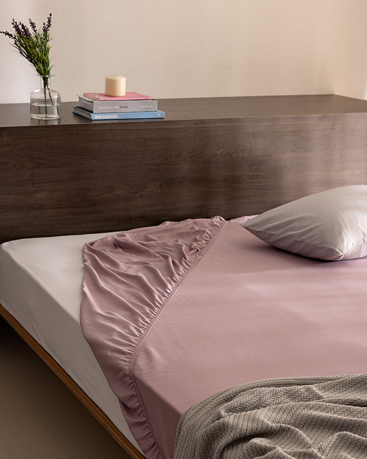 Ciel King Size %100 Pamuk Lastikli Saten Çarşaf - Açık Mürdüm
