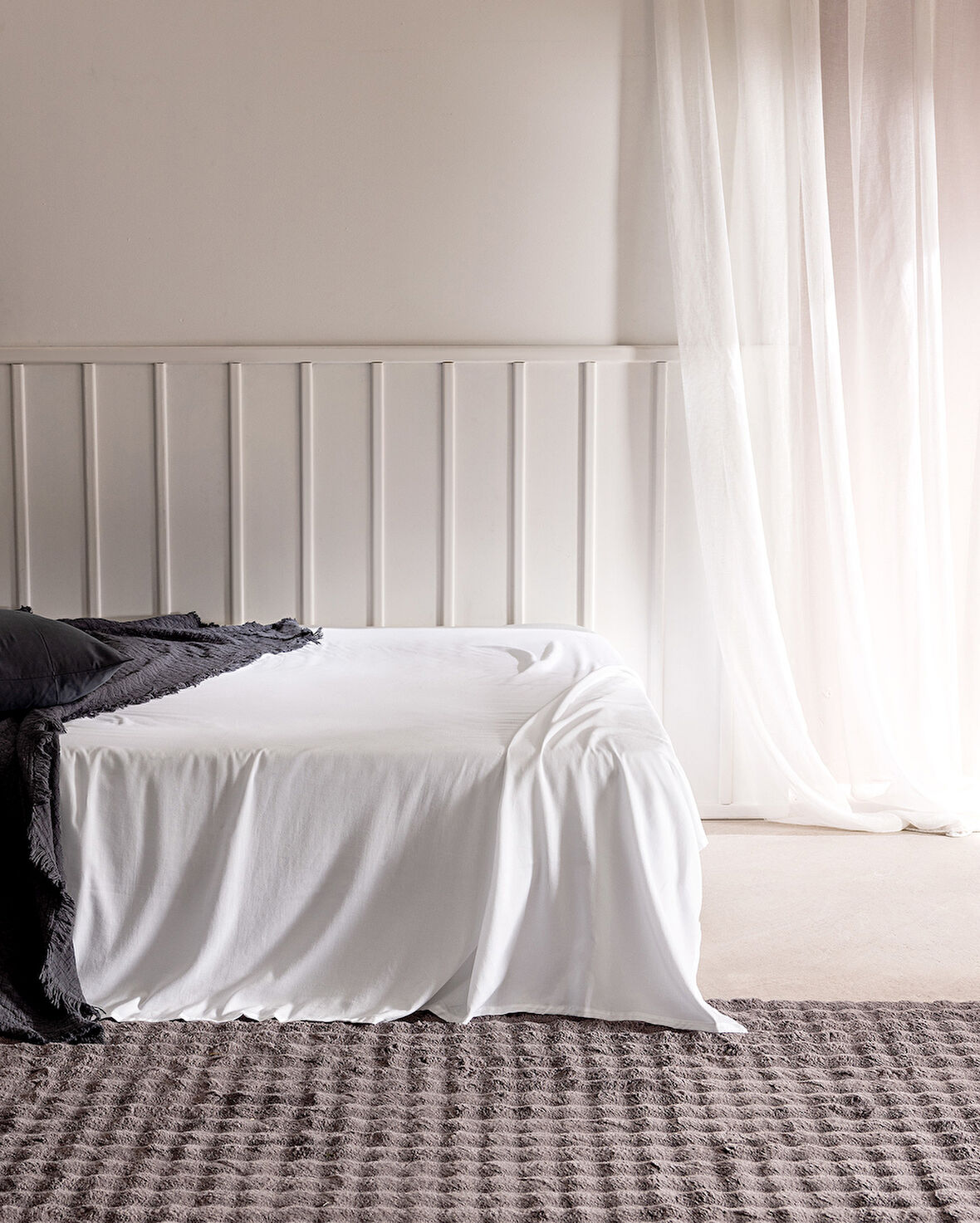 Ciel King Size %100 Pamuk Lastiksiz Saten Çarşaf - Beyaz