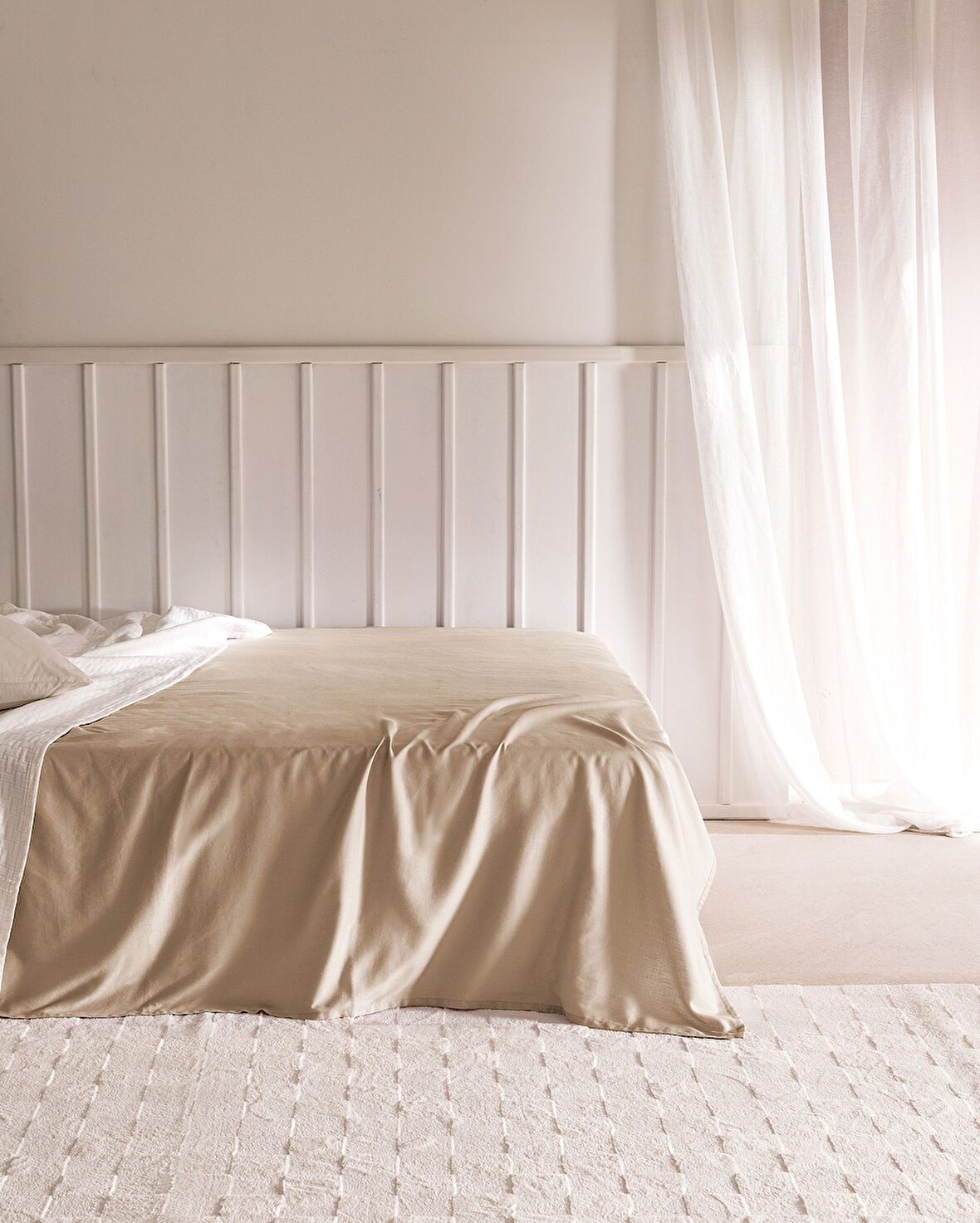 Ciel King Size %100 Pamuk Lastiksiz Saten Çarşaf - Bej