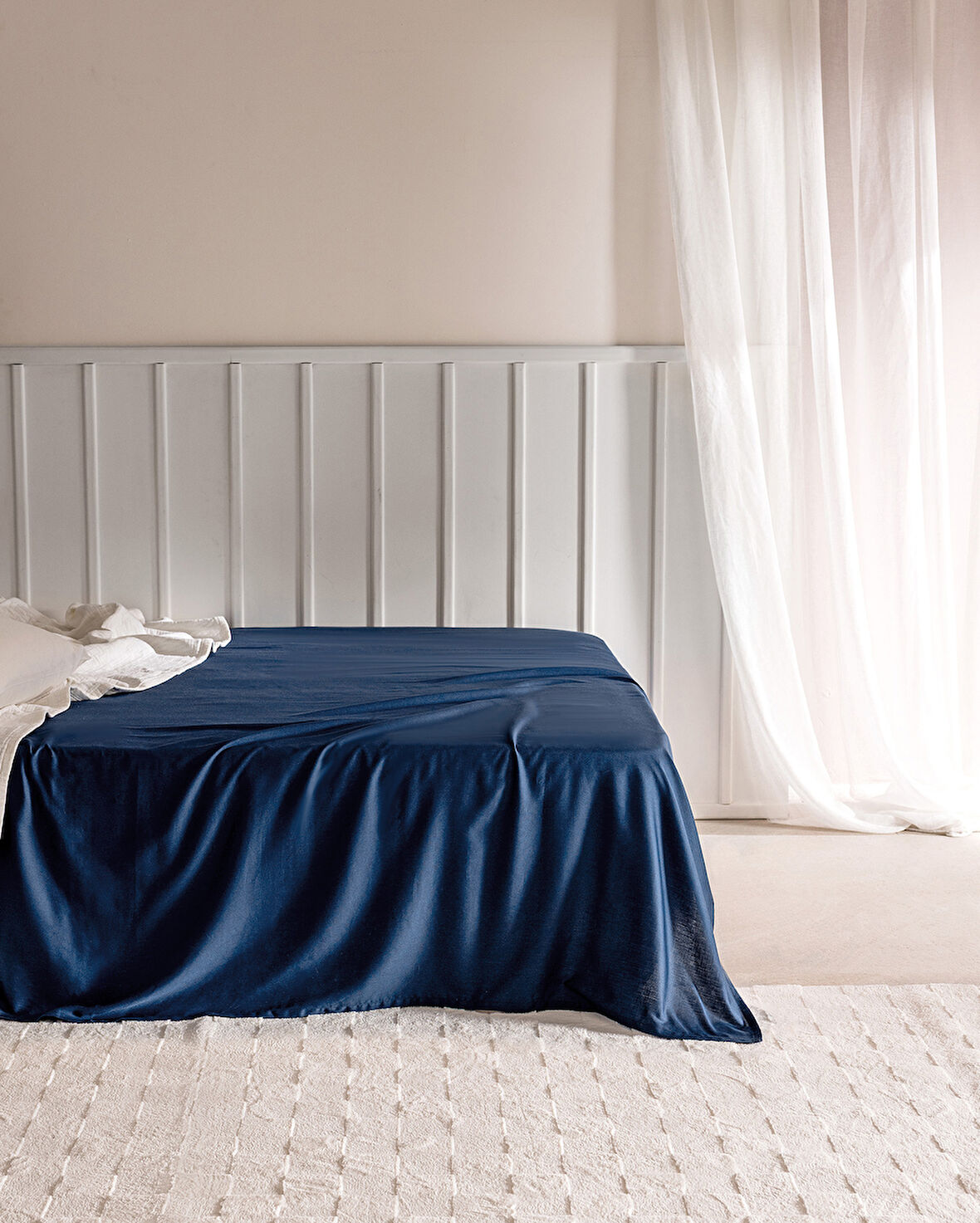 Ciel King Size %100 Pamuk Saten Lastiksiz Çarşaf - Lacivert