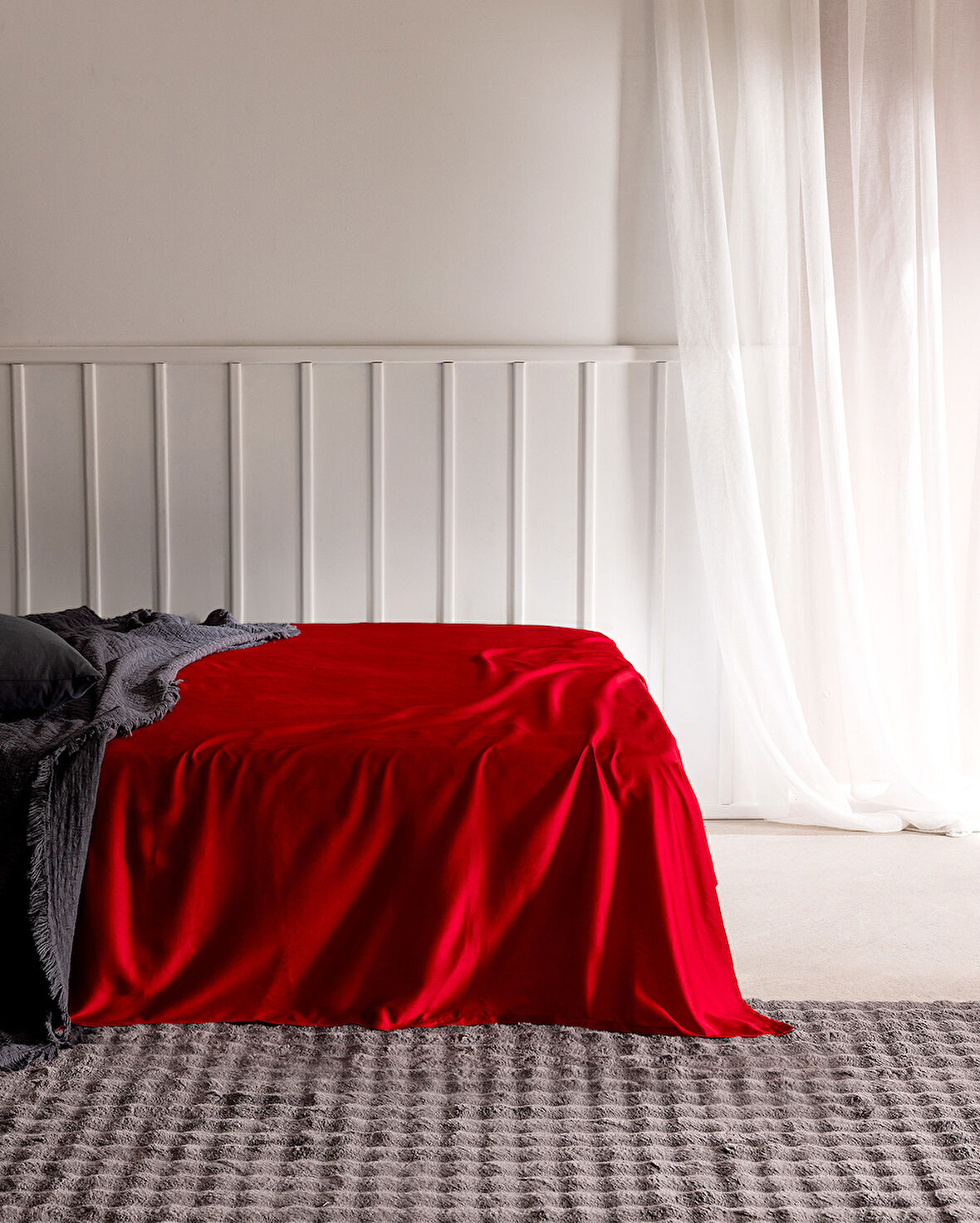 Ciel King Size %100 Pamuk Lastiksiz Saten Çarşaf - Kırmızı