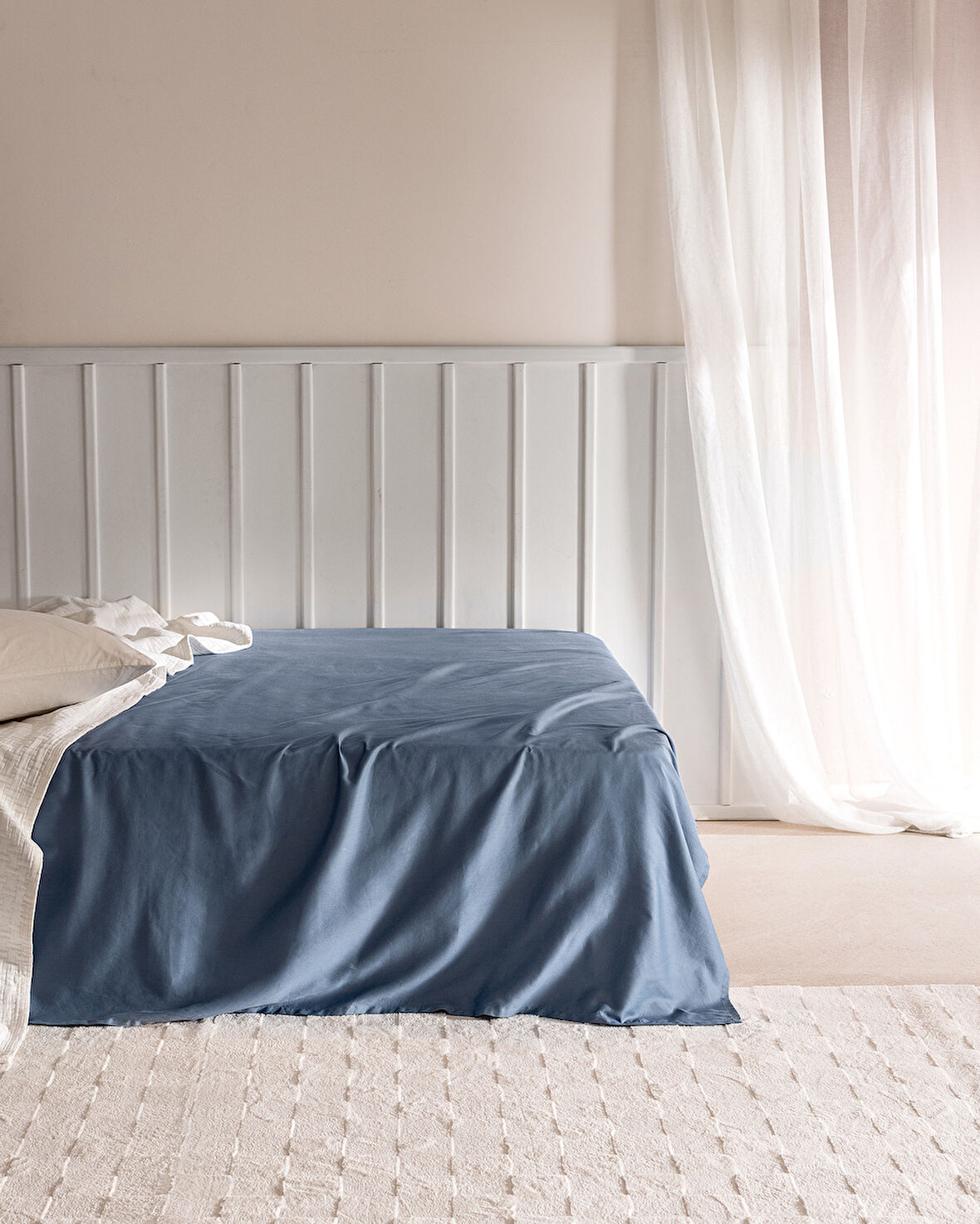 Ciel King Size %100 Pamuk Lastiksiz Saten Çarşaf - Koyu Mavi